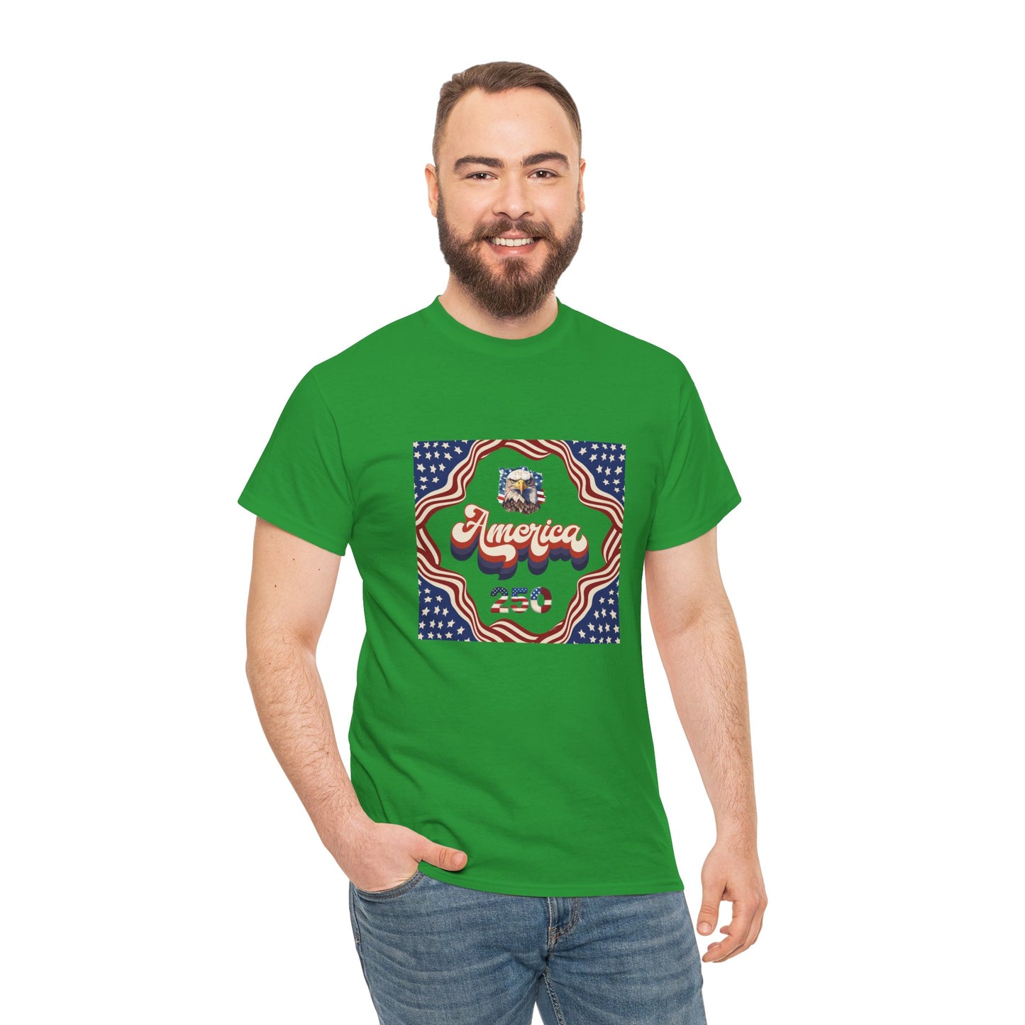 Unisex Heavy Cotton T-Shirt — Retro "America 250" Patriotic Eagle Graphic: 4th of July Celebration Tee