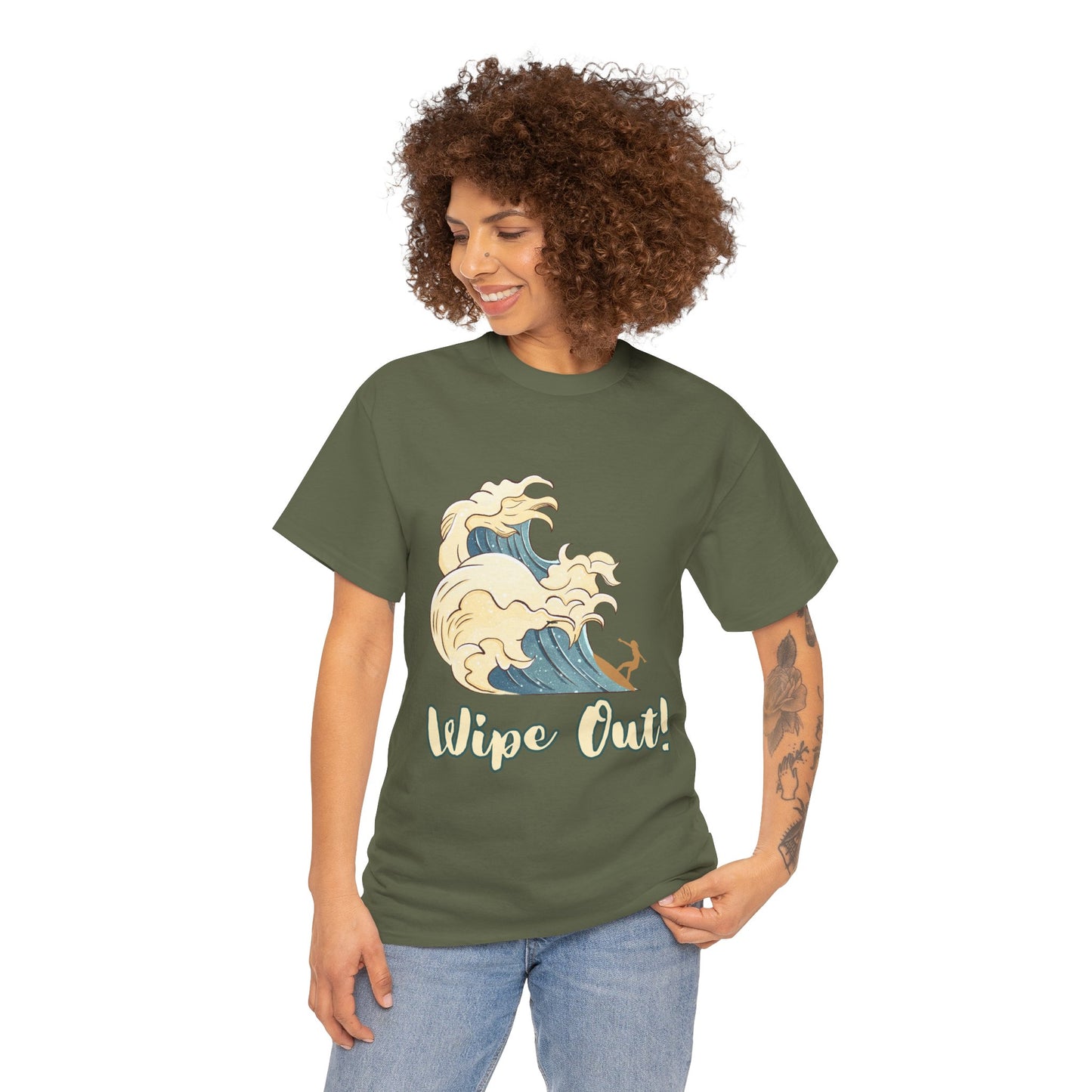 Surf-Inspired Unisex Heavy Cotton Tee - "Wipe Out!" Graphic