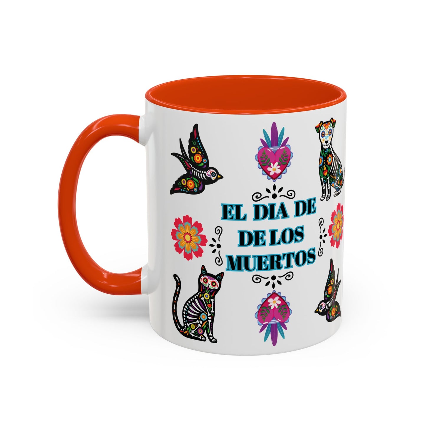 "El Dia De Los Muertos" Colorful White Ceramic Mugs with Colorful Accents Mugs, 11oz and 15oz