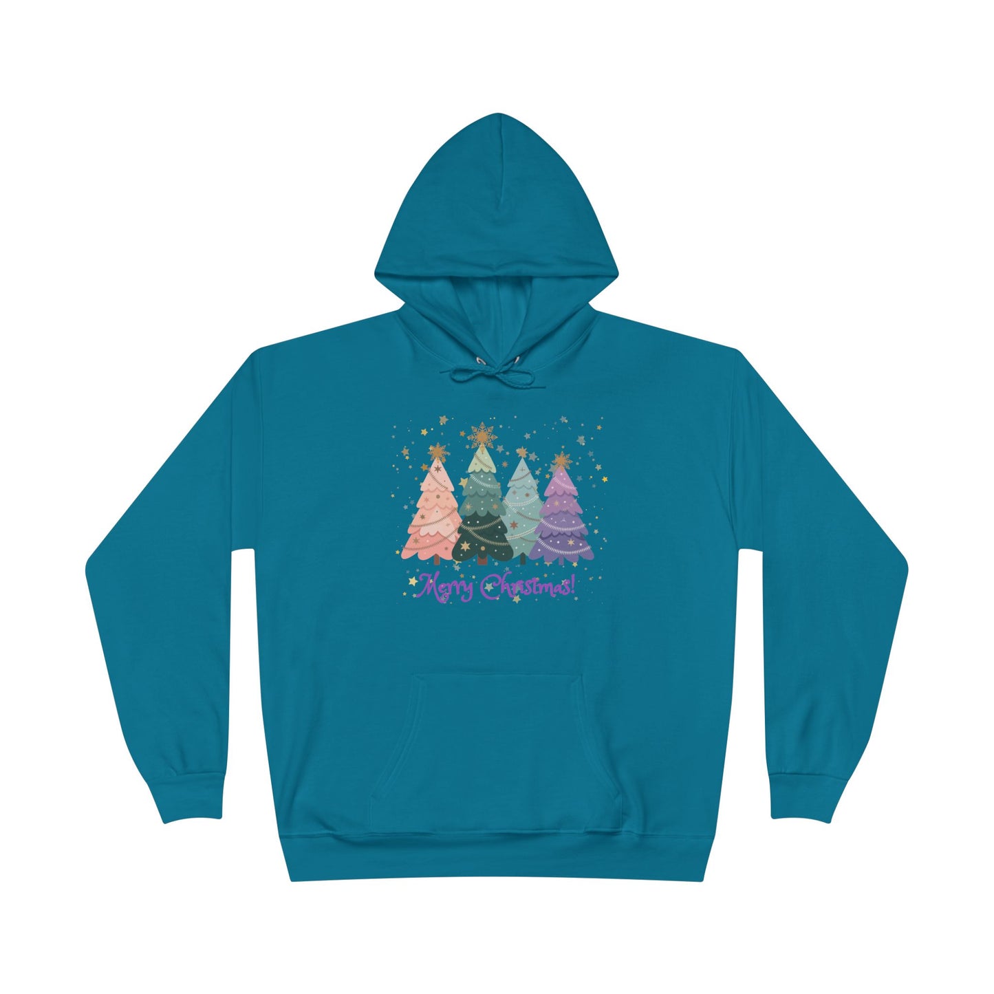 "Merry Xmas" Pastel Christmas Tree Unisex Adult  Hoodie. A Quaint, Yet Fashionable "Cut-Out Style" Xmas Tree Holiday Pullover