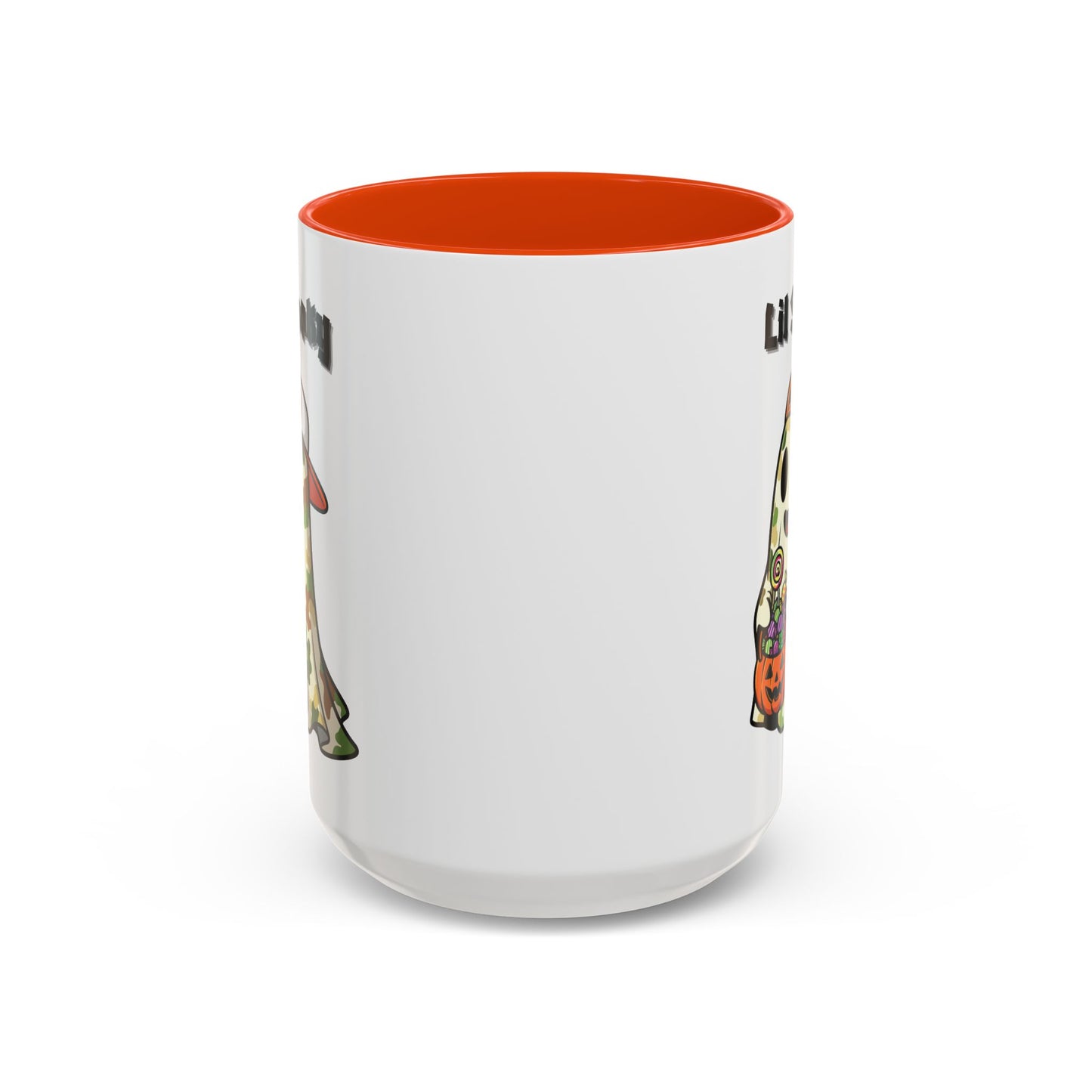 "Lil Spooky"  White Ceramic Halloween Mug With Colorful Accents — Cute Ghost Trick-or-Treat Ceramic Mug (11oz/15oz)