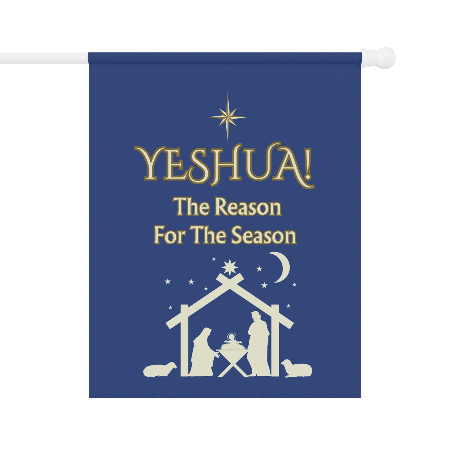 "Yeshua!  The Reason For The Season"  Nativity House Banner In Navy Blue– Heartfelt Outdoor Christmas Decor For The Home.