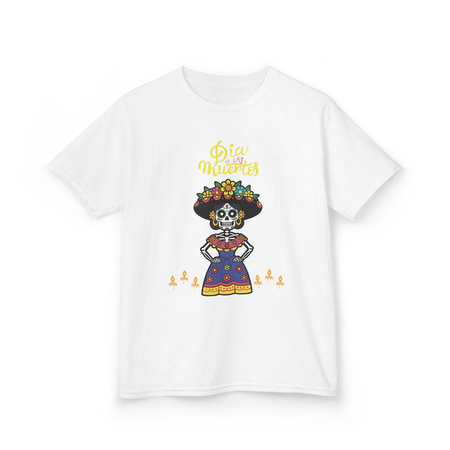 "Dia De Los Muertos" Kids Heavy CottonTee.  A Fun and Colorful Sugar Skull Design