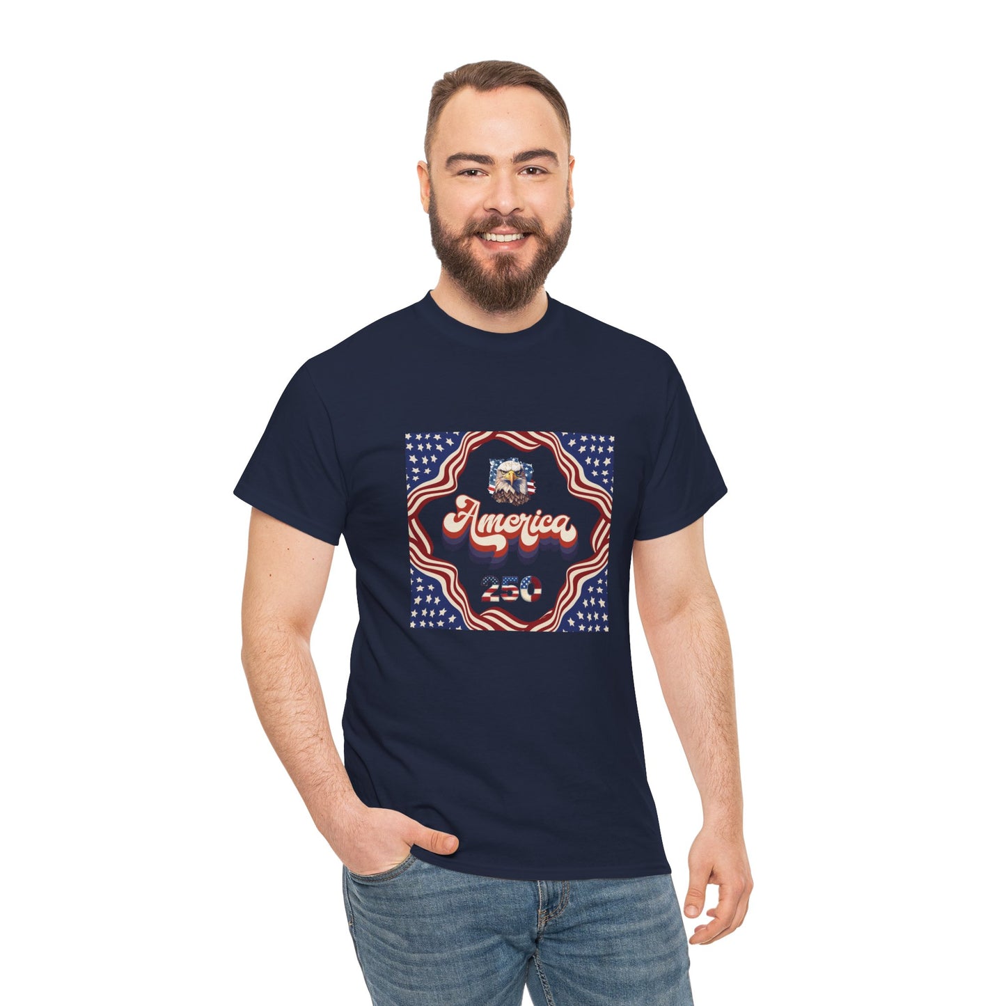 Unisex Heavy Cotton T-Shirt — Retro "America 250" Patriotic Eagle Graphic: 4th of July Celebration Tee