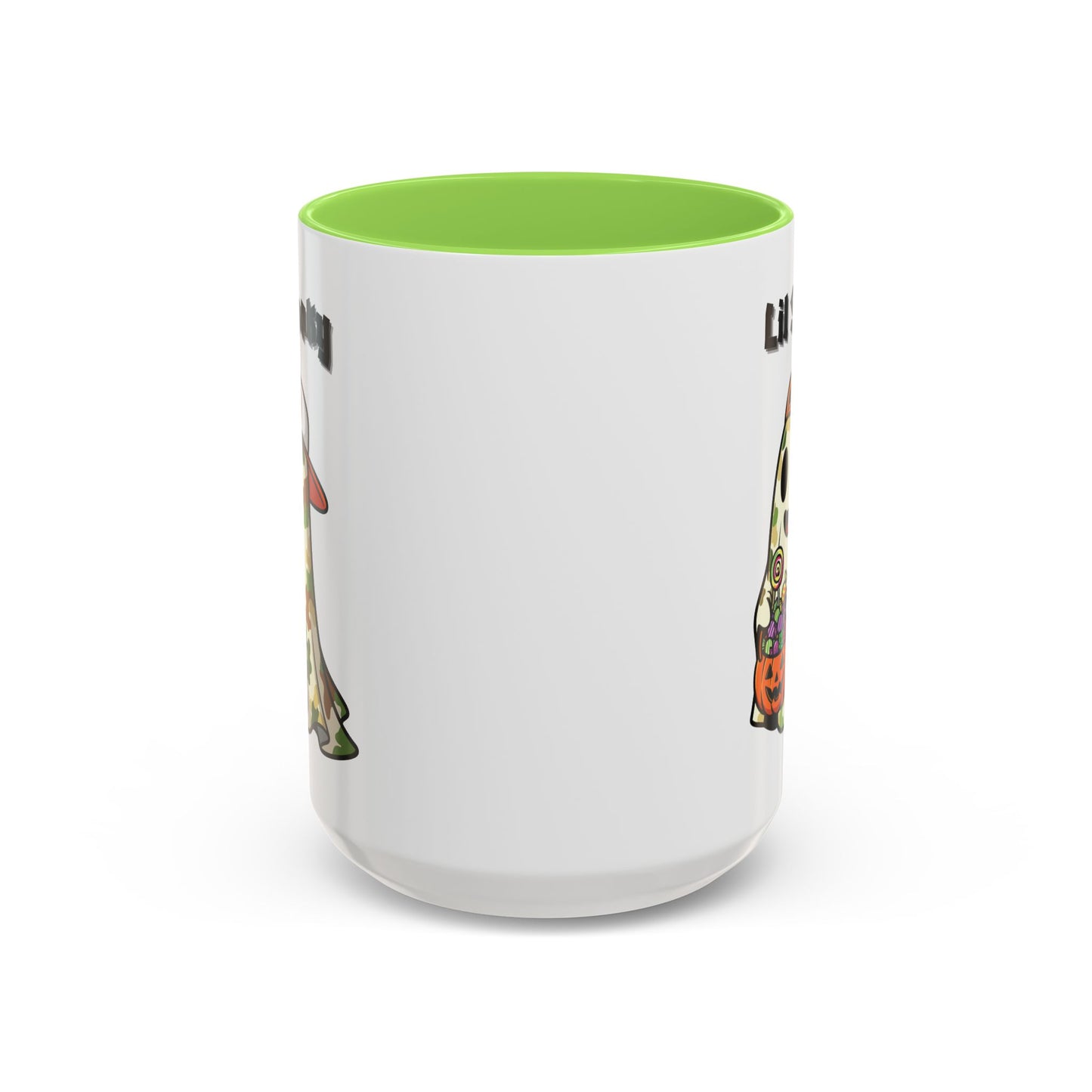 "Lil Spooky"  White Ceramic Halloween Mug With Colorful Accents — Cute Ghost Trick-or-Treat Ceramic Mug (11oz/15oz)