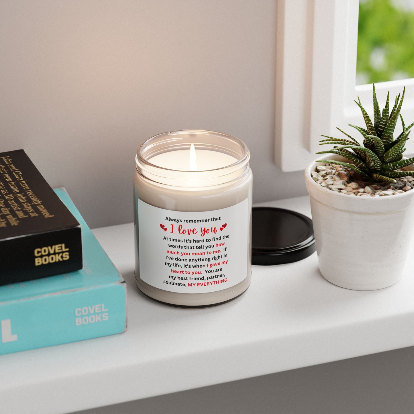"I Love You" Scented Soy Candle,  White Label, Clear 9oz Glass Jar