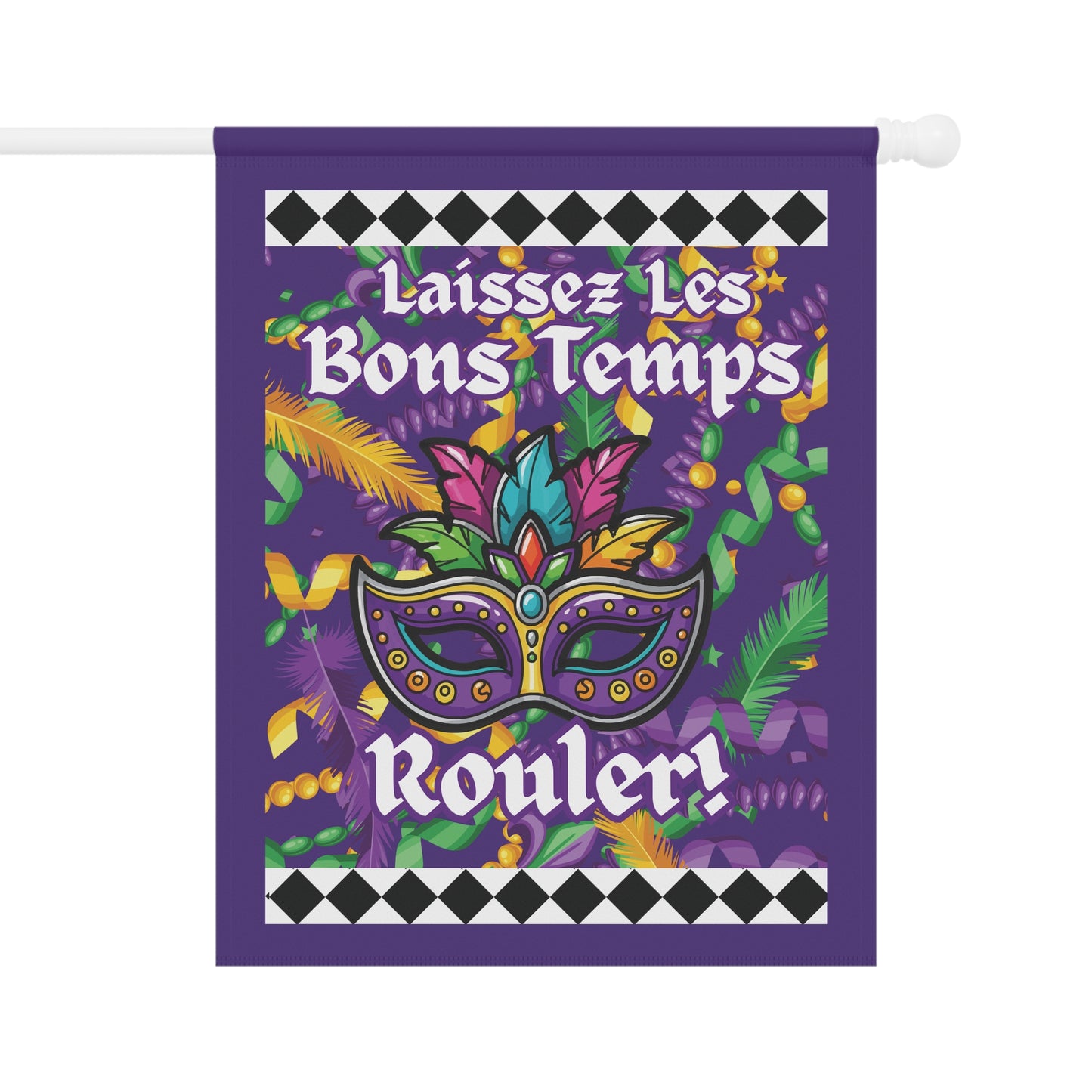 Mardi Gras Garden Banner and House Flag — "Laissez Les Bons Temps Rouler" Decorative Yard Flag-Purple