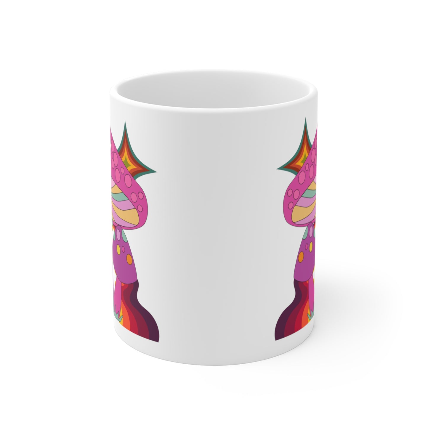 "Eye See You" 11 oz White Ceramic Mug With Colorful Mushroom Design!