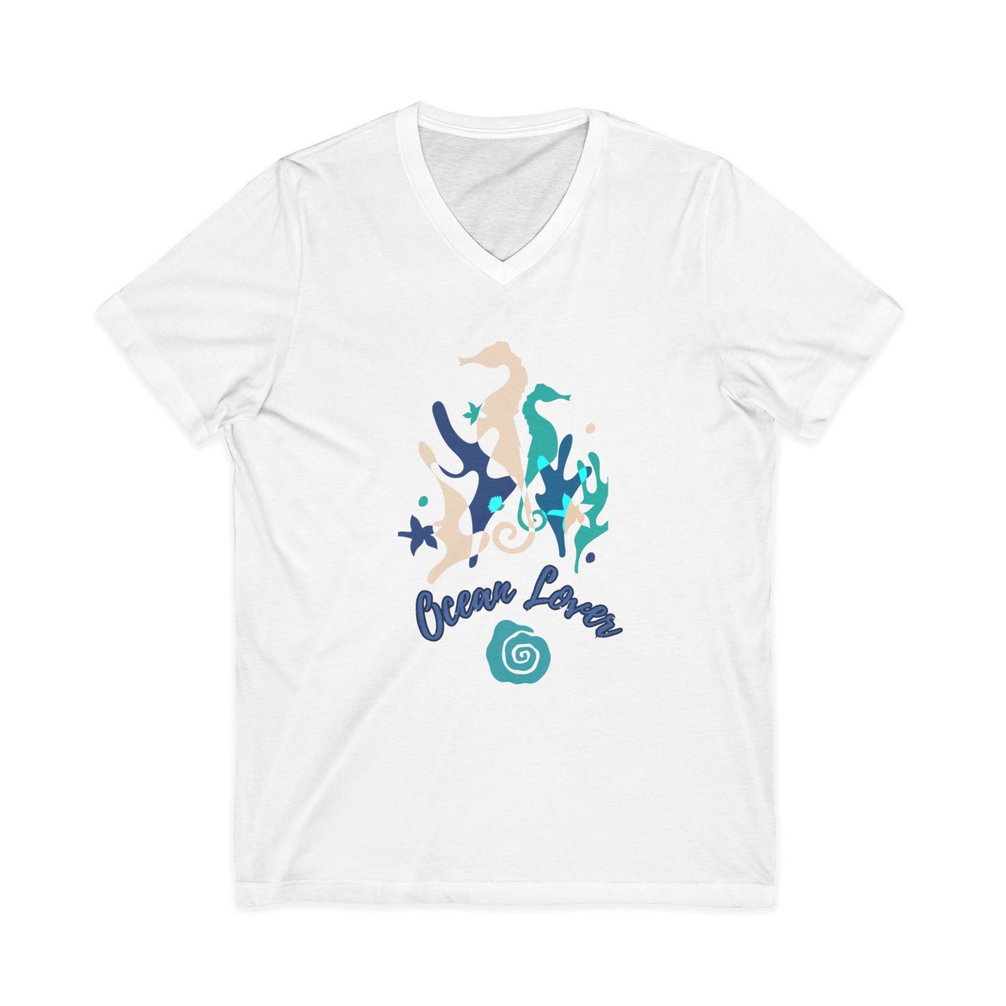 "Ocean Lover" Seahorse Sea Life V-Neck Tee