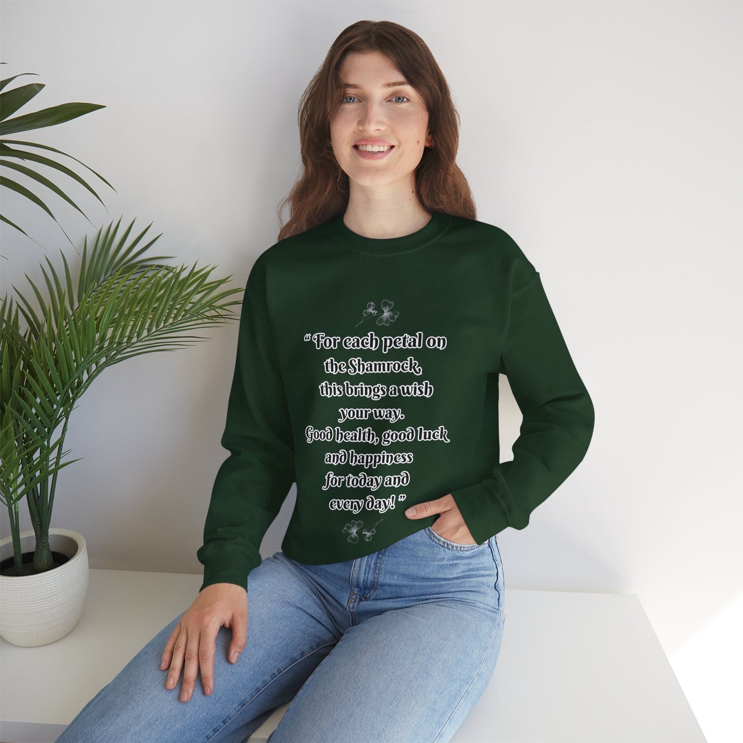 "St. Patrick's Day-Shamrock Blessing" Unisex Crewneck Pullover Sweatshirt With Front & Back Designs. Vintage Bearded Irish Gentleman & Classic Irish Blessing