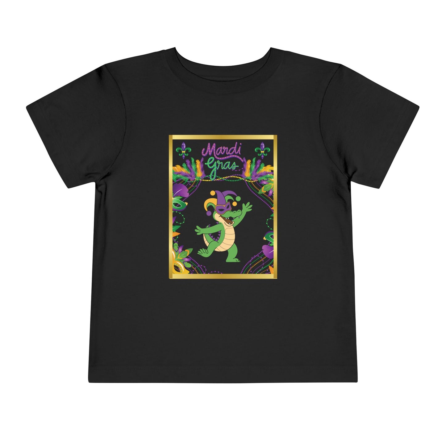 "Mardi Gras Gator" Toddler Tee.  This Masked Alligator Is Ready To Celebrate Mardi Gras In Purple, Gold And Green!