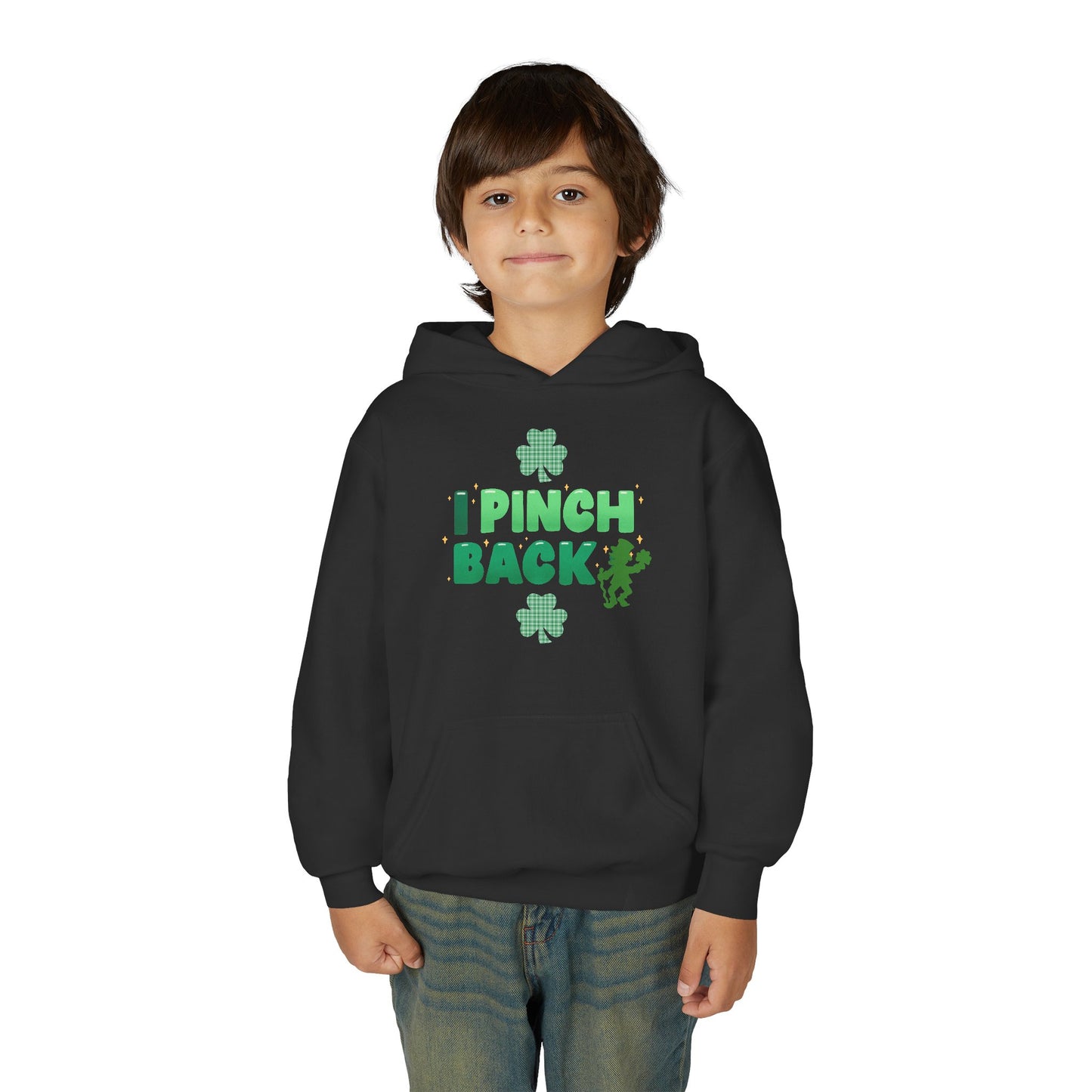 Youth St. Patrick's Day Hoodie — "I Pinch Back" Shamrock (Approach With Caution-LOL)