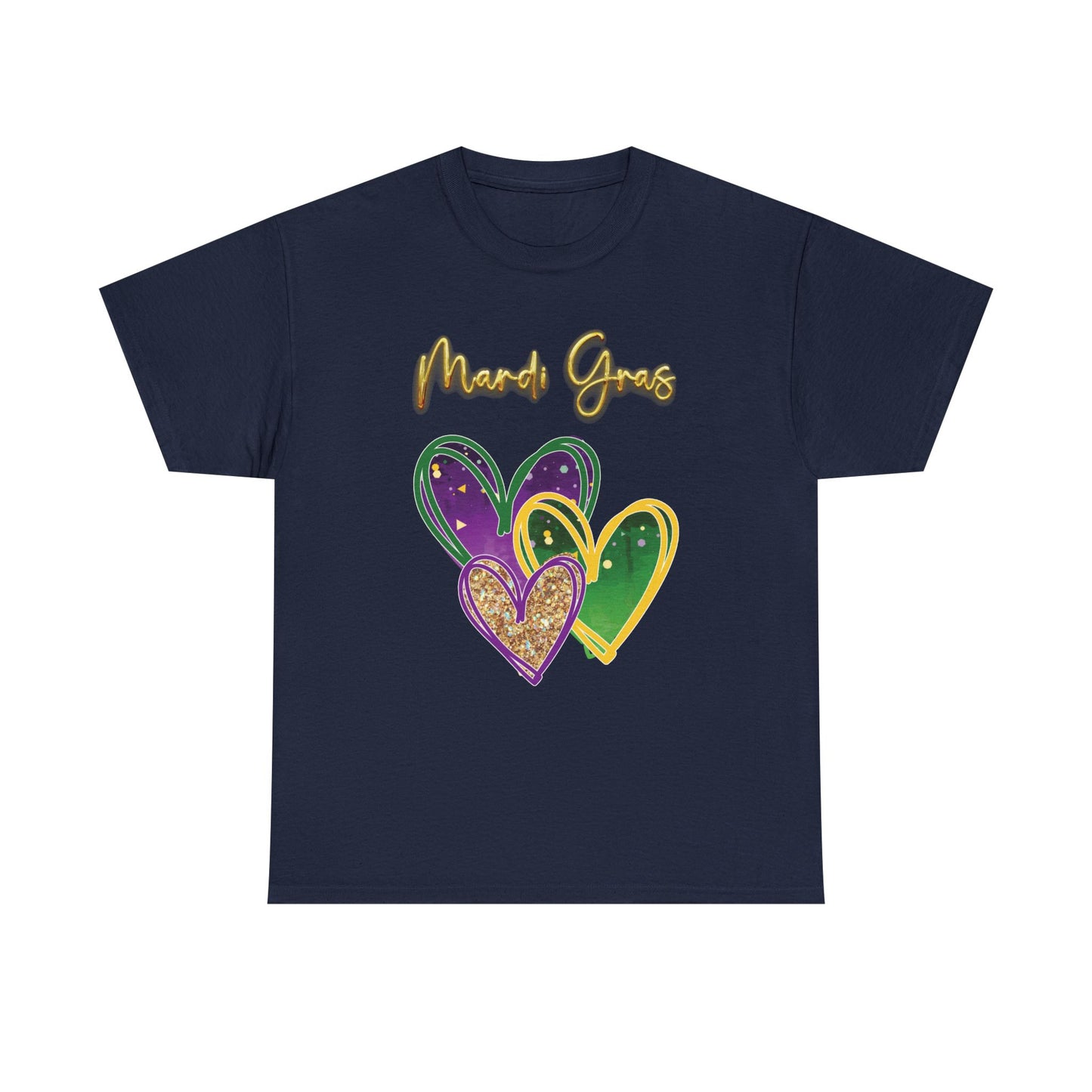 "Mardi Gras Hearts" Unisex T-Shirt.  A "Heart Felt"  Celebration Of Carnival In Purple, Green & Gold!