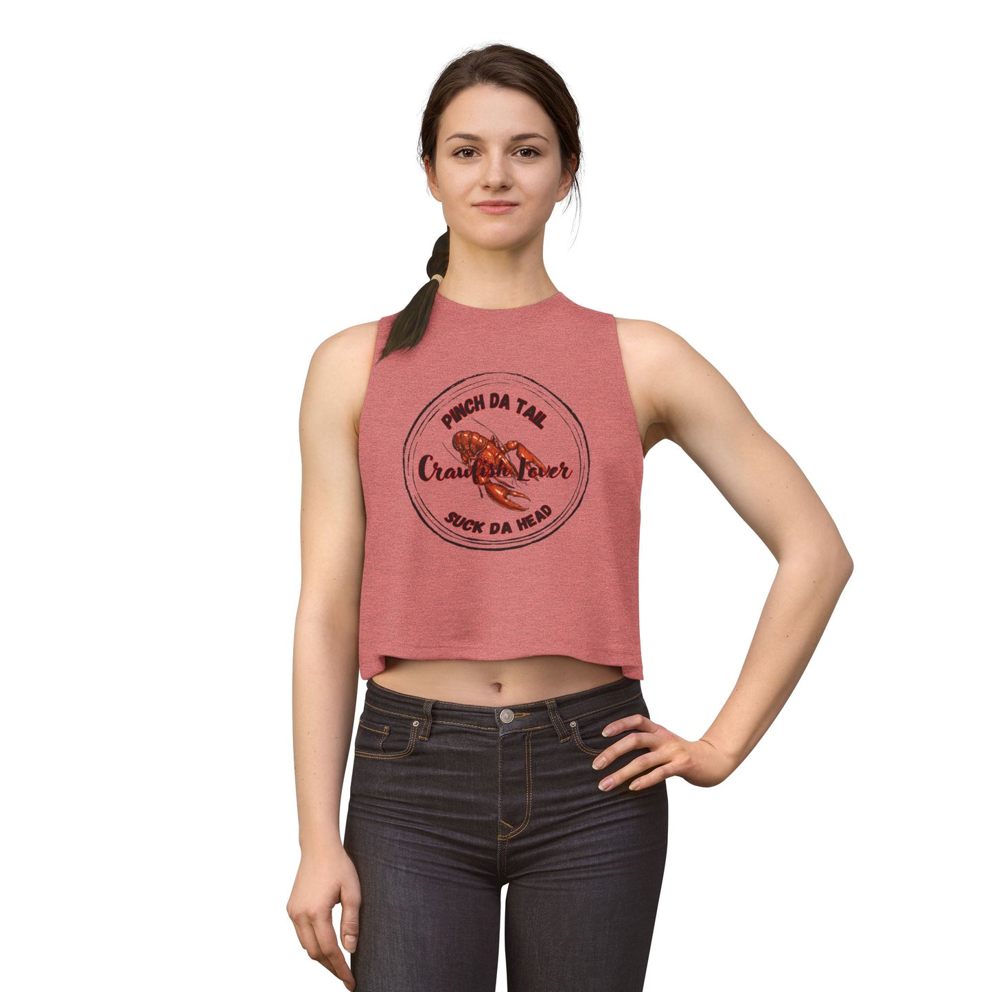 Crawfish Lover Crop Top — "Pinch Da Tail, Suck Da Head" Cajun Seafood Tank