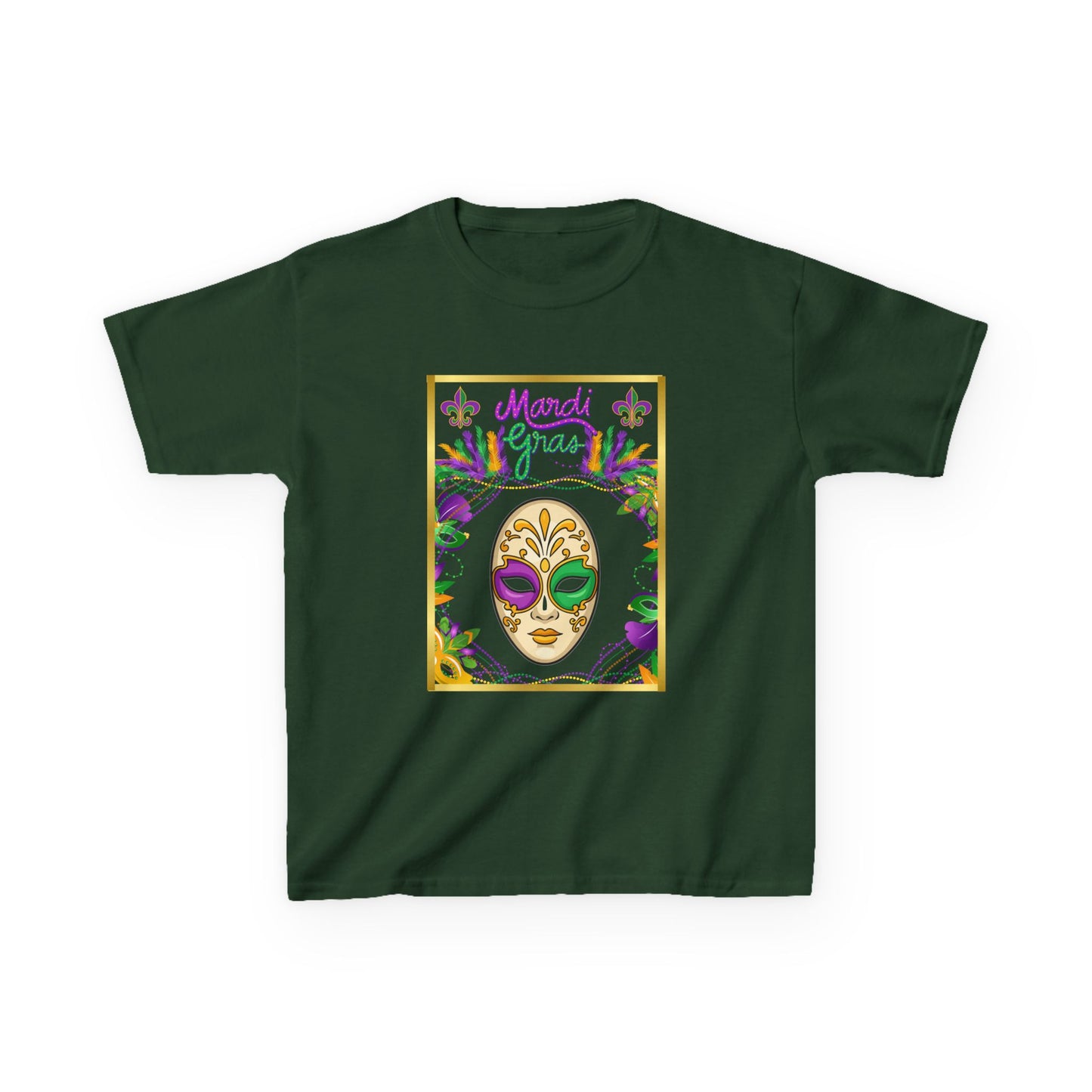 "Mardi  Gras Mask"  Youth Unisex  Boxy T-Shirt.  This Stylish & Colorful Tee Has All The Elements Needed For Carnival Cheer!