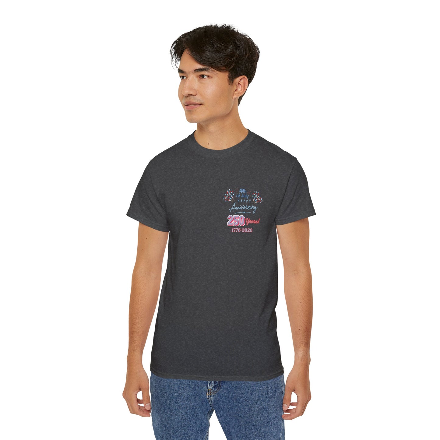 Statue of Liberty Patriotic T-Shirt — "Made In America -Happy Anniversary 1776-2026"  Front & Back Design