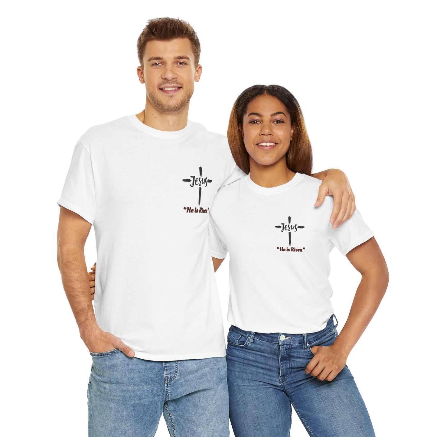 "He is Risen"  Front and Back Design, Unisex Heavy Cotton Tee