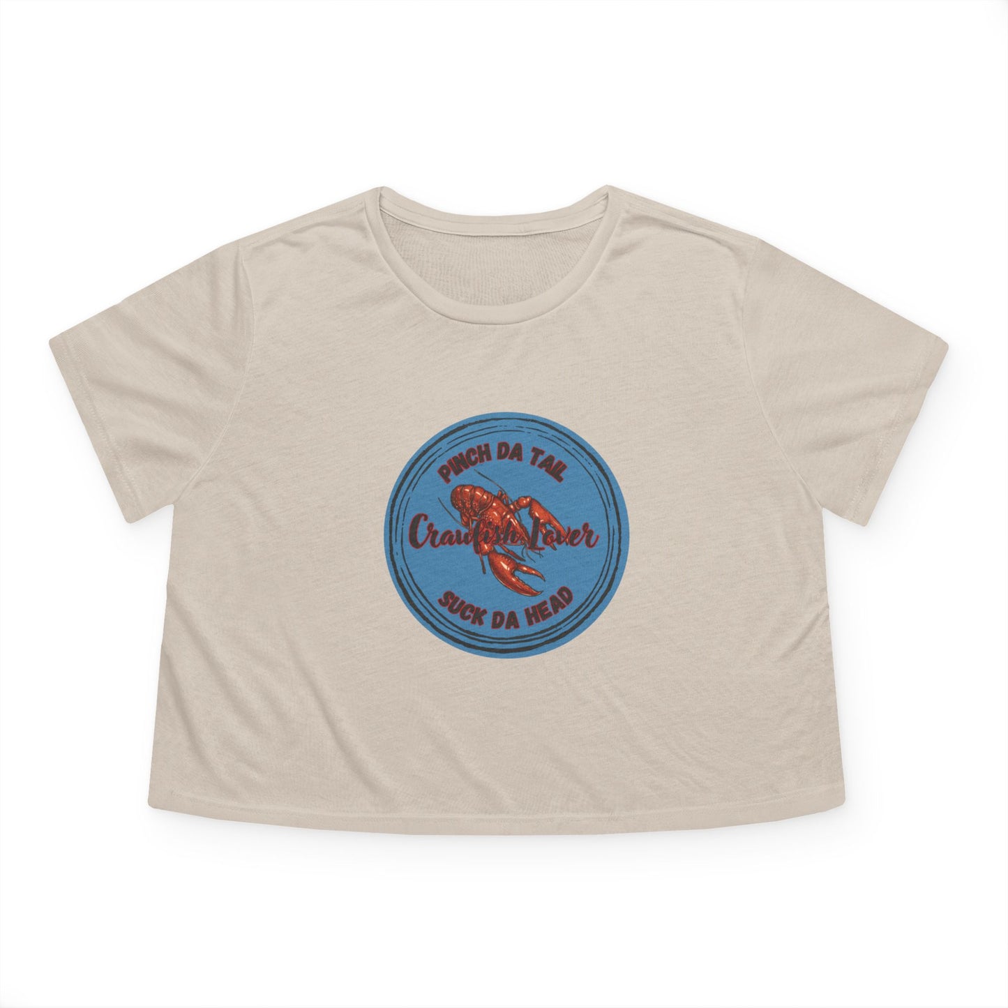 "Crawfish Lover"  Womens' Flowy Cropped Tee — "Pinch Da Tail, Suck Da Head" Seafood Festival Shirt