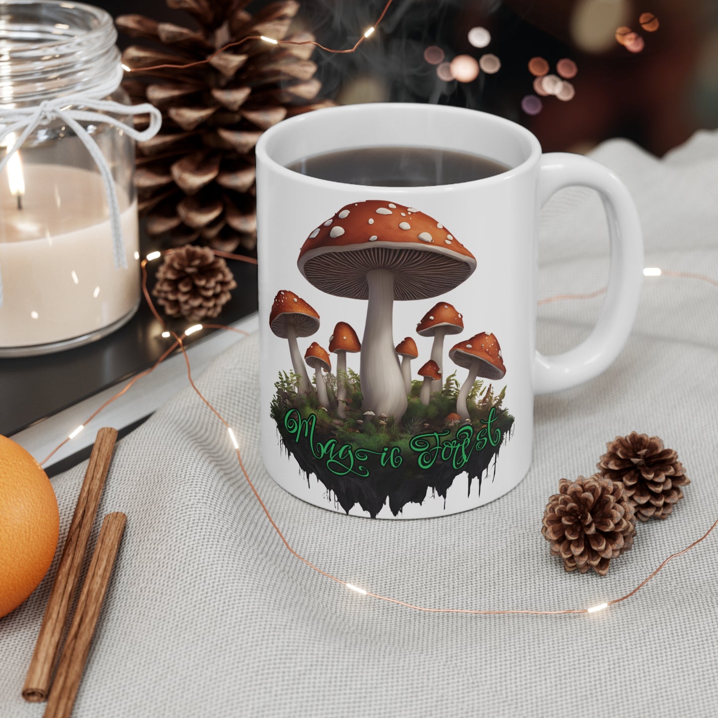 Mug: Ethereal Floating Mushrooms in Magic Forest Groovy Vibe 11oz