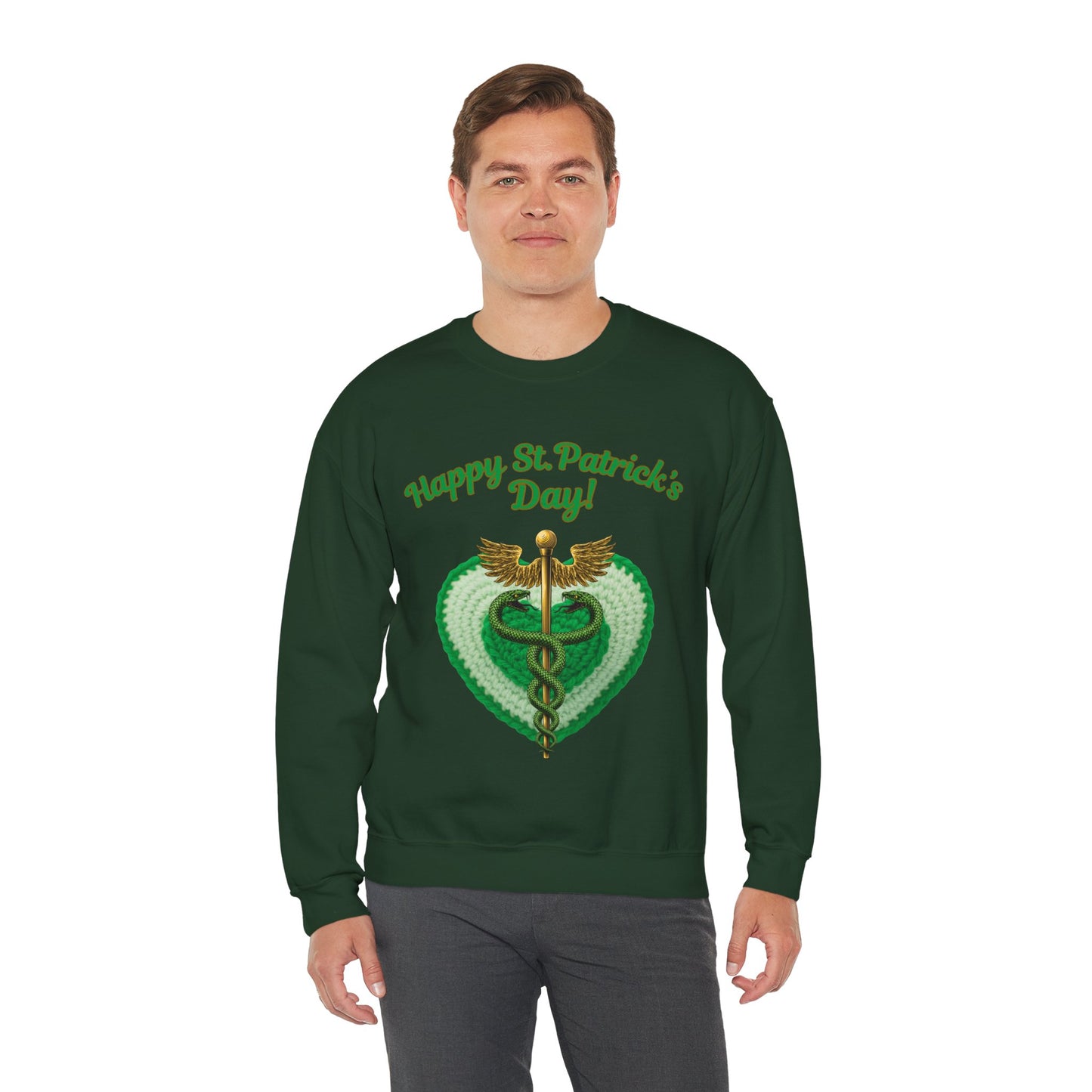 "Happy St. Patrick’s Day-Heart & Caduceus"  Unisex Sweatshirt — For Caring Health Professionals!