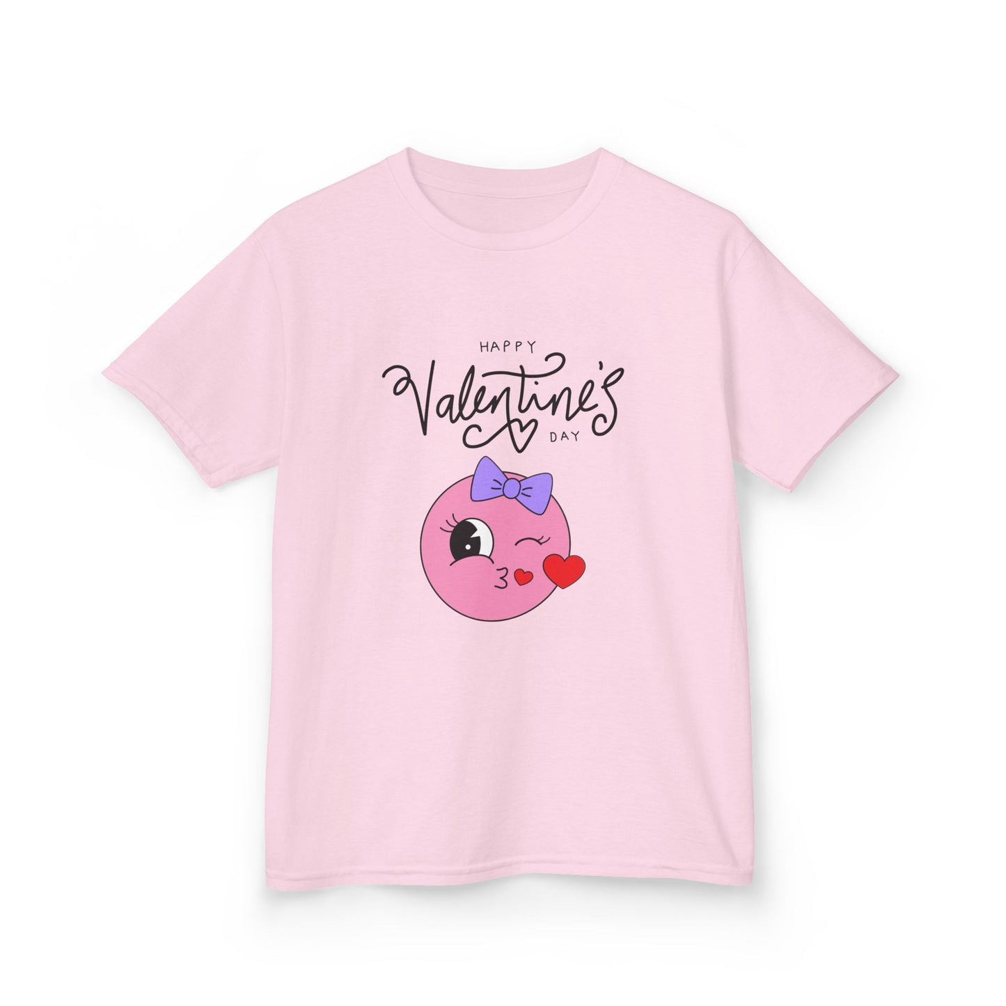 A Cute Winking Valentine Emoji with "Happy Valentine’s Day", Youth's Stylish Boxy Unisex Tee.  A Great Choice For A Wearable Valentine's Statement.
