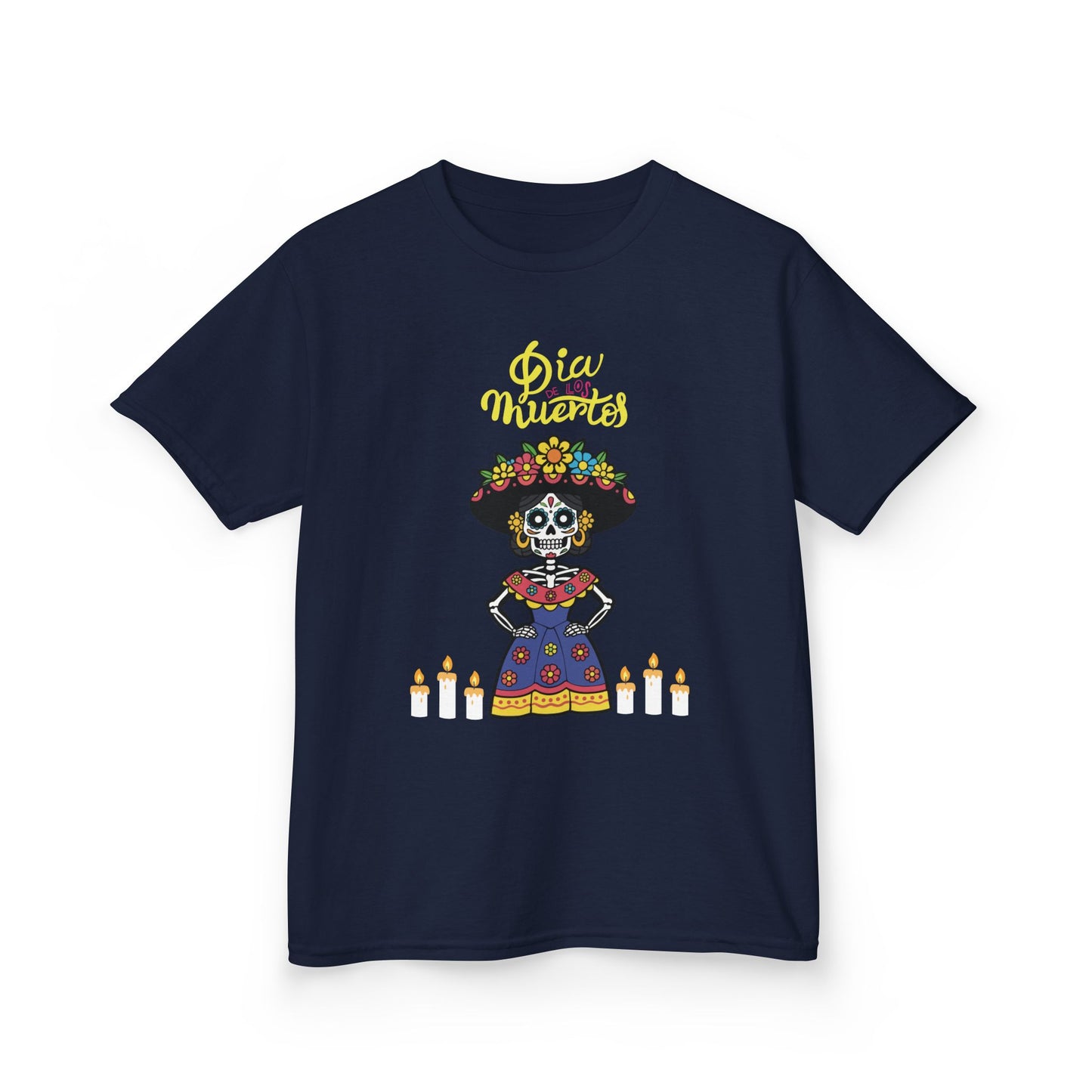 "Dia De Los Muertos" Kids Heavy CottonTee.  A Fun and Colorful Sugar Skull Design