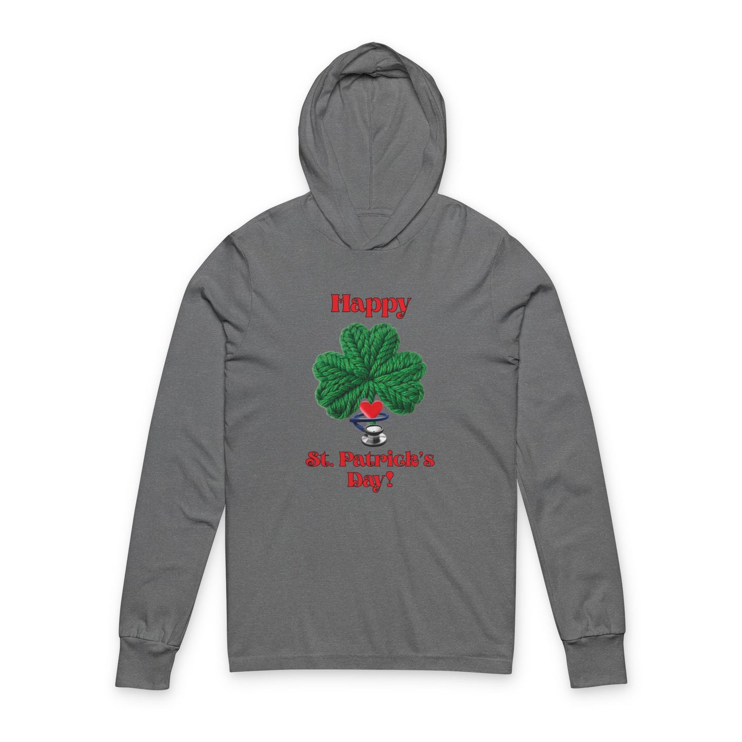 St. Patrick's Day Shamrock Long Sleeved Hoodie Tee  For Healthcare Professionals— "Happy St. Patrick's Day!"