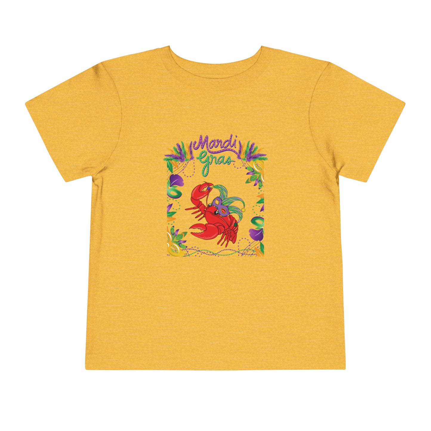 "Mardi Gras Crawfish" Toddler Short Sleeve Tee — Festive Masked Crawfish in Purple, Green & Gold!