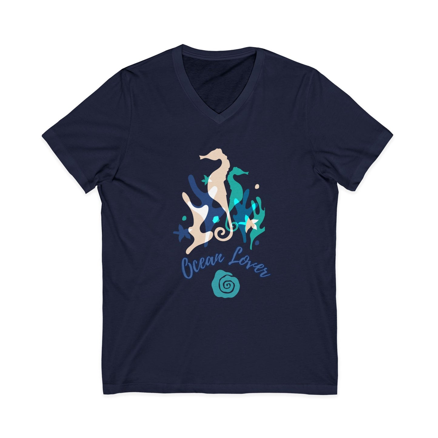"Ocean Lover" Seahorse Sea Life V-Neck Tee