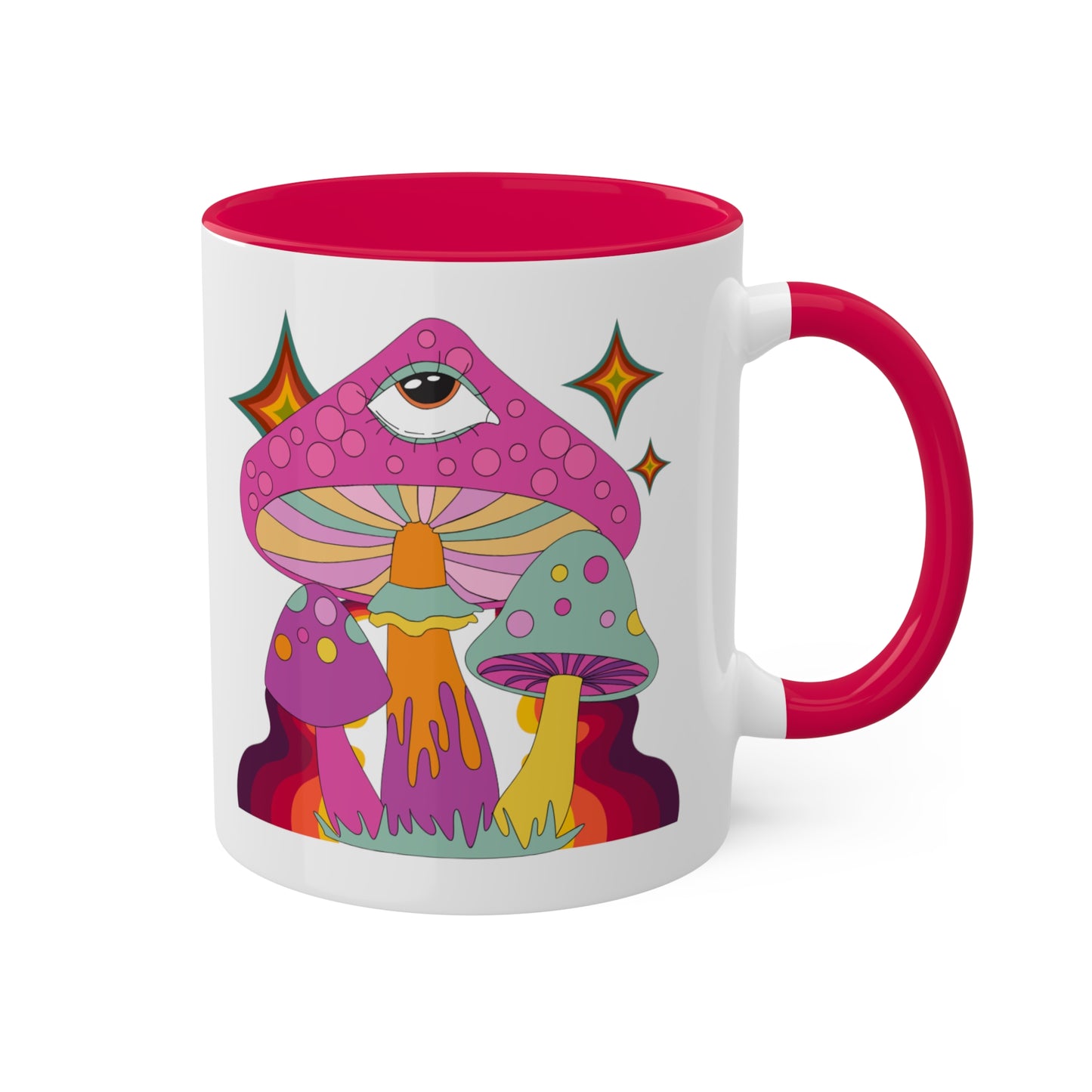 "Groovy Mushrooms" 11 oz White Mug with Colorful Accents