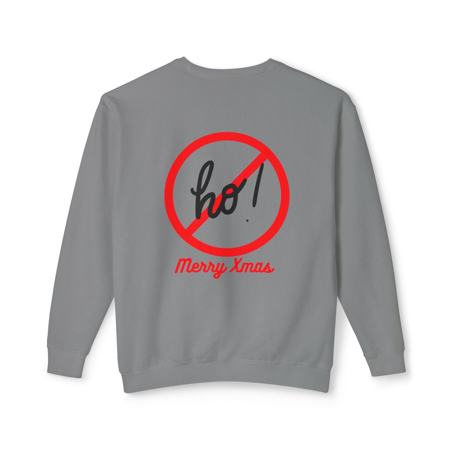 "Smiling(Tan)Santa-Ho, Ho, Ho," Unisex Lightweight Crewneck Sweatshirt, Black Text
