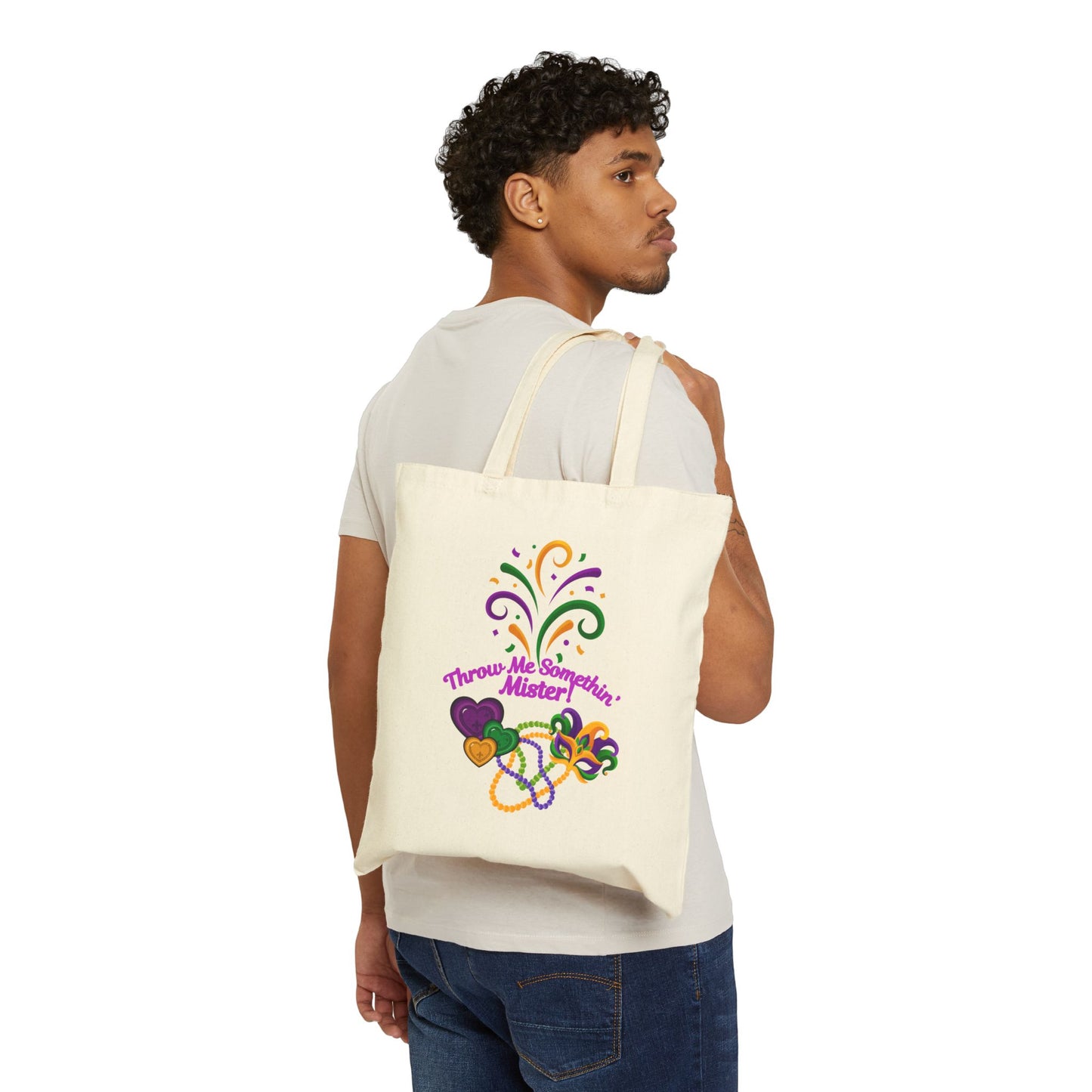 Mardi Gras "Throw Me Somethin' Mister" Cotton Canvas Tote Bag