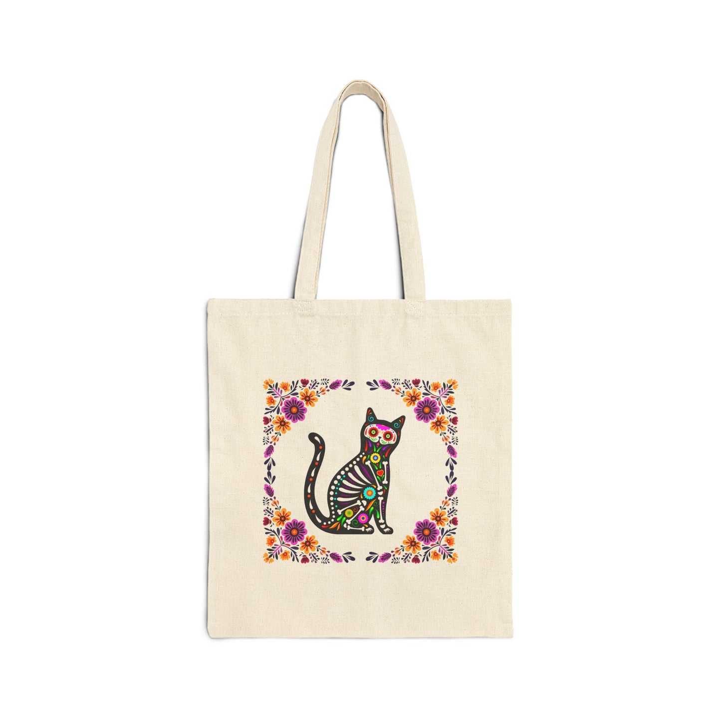 "Sugar Skull Perro Y Gato" , Dia De Los Muertos Canvas Cotton Canvas Tote Bag