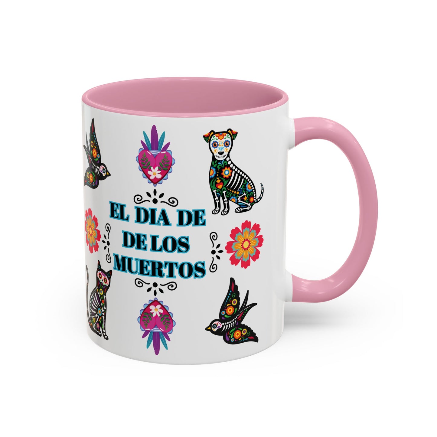 "El Dia De Los Muertos" Colorful White Ceramic Mugs with Colorful Accents Mugs, 11oz and 15oz