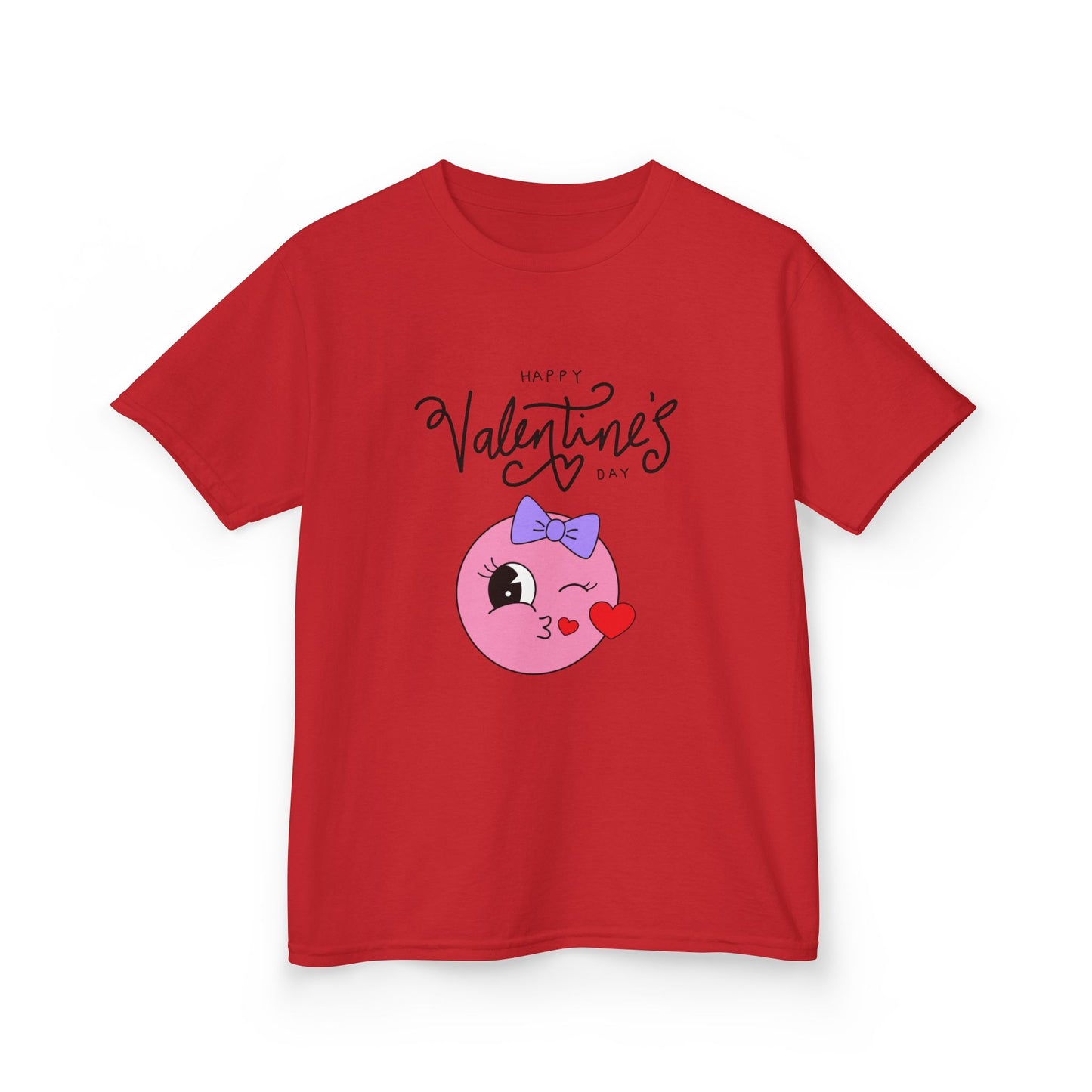A Cute Winking Valentine Emoji with "Happy Valentine’s Day", Youth's Stylish Boxy Unisex Tee.  A Great Choice For A Wearable Valentine's Statement.
