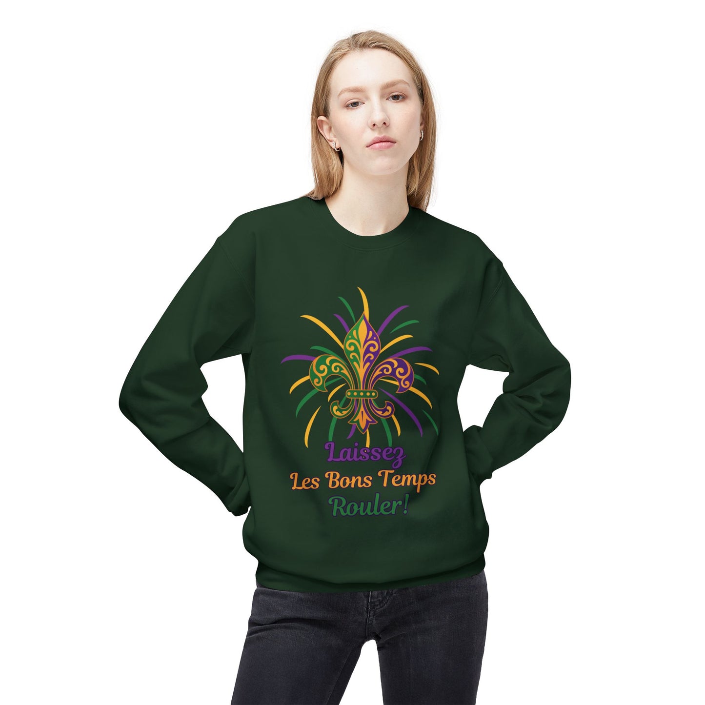 Mardi Gras Fleur-de-Lis Crewneck Sweatshirt — "Laissez Les Bons Temps Rouler!"