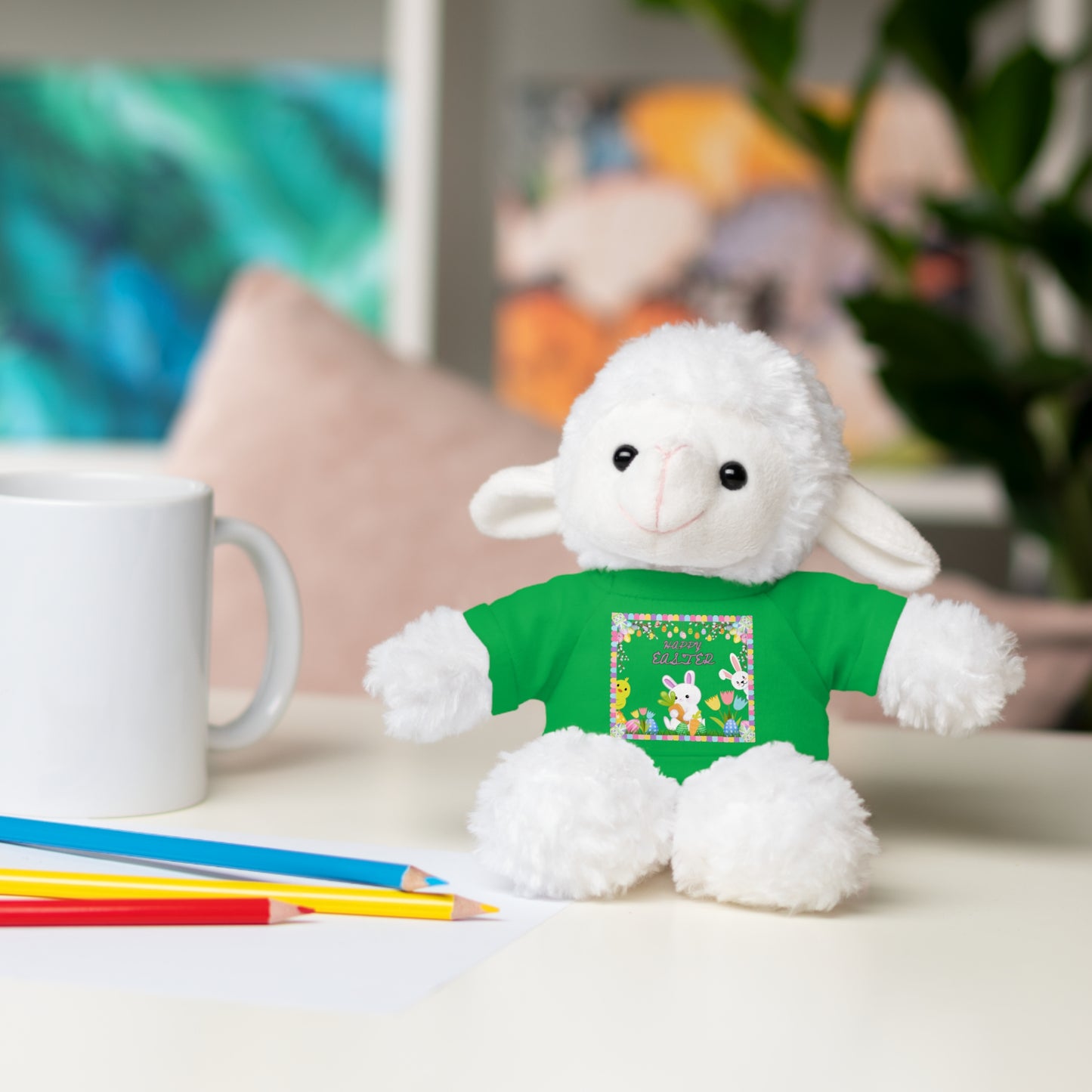 " Happy Easter" Stuffed Animals with Tee, Bunny and Lamb