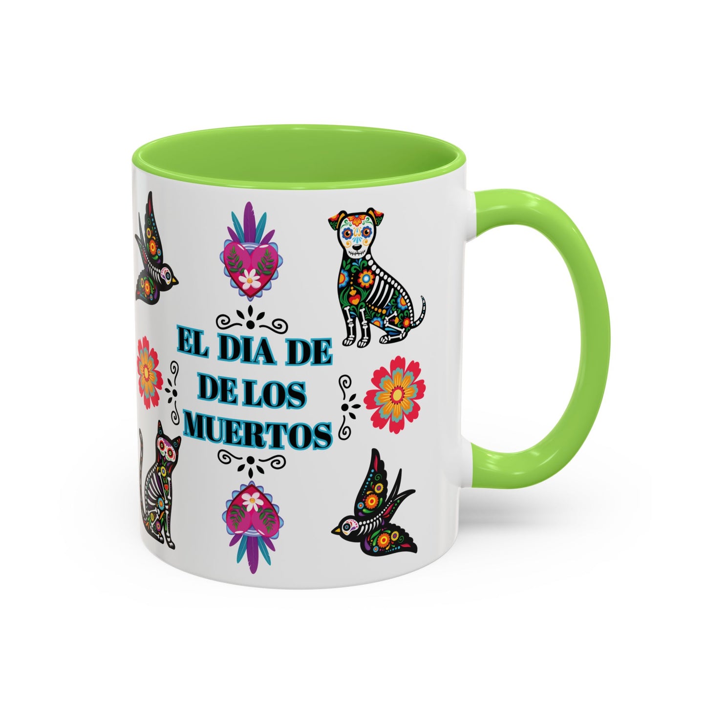 "El Dia De Los Muertos" Colorful White Ceramic Mugs with Colorful Accents Mugs, 11oz and 15oz