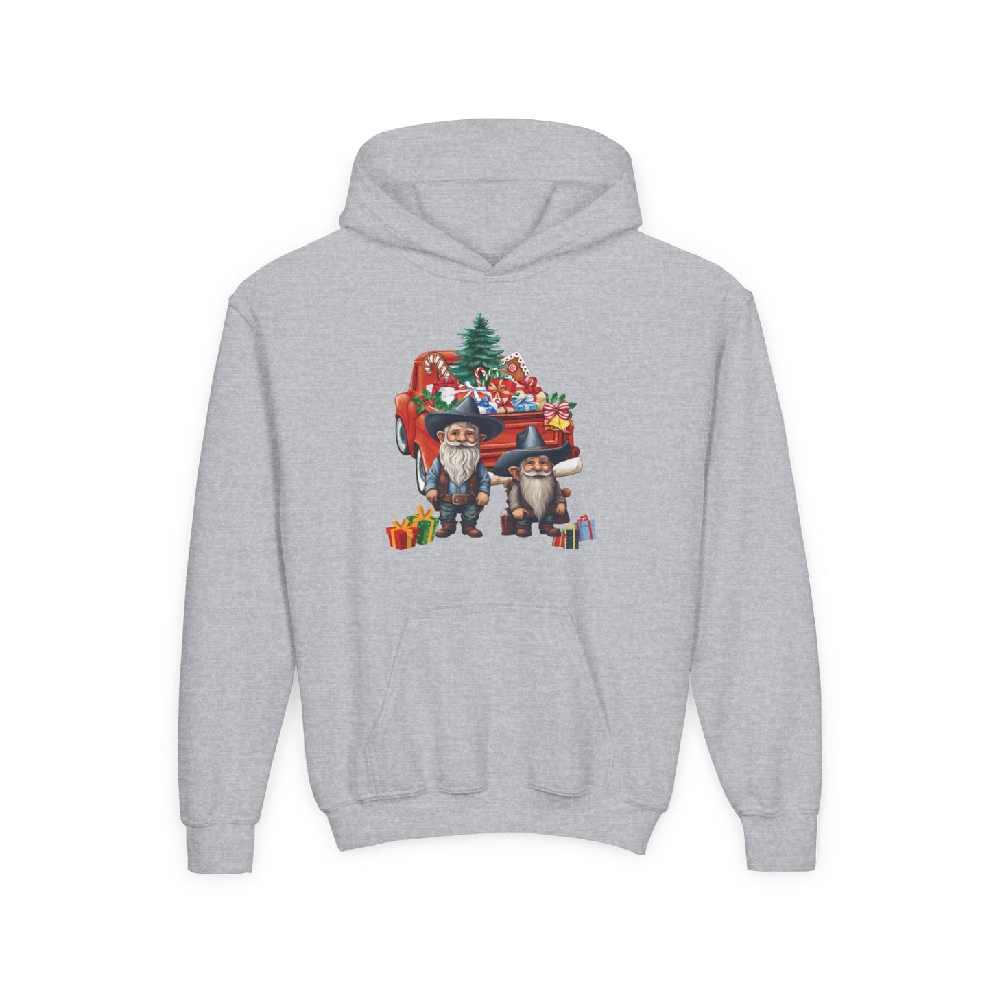 Youth Christmas Hoodie - Cute Gnome & Gifts Holiday Pullover ("Merry Christmas" Back)