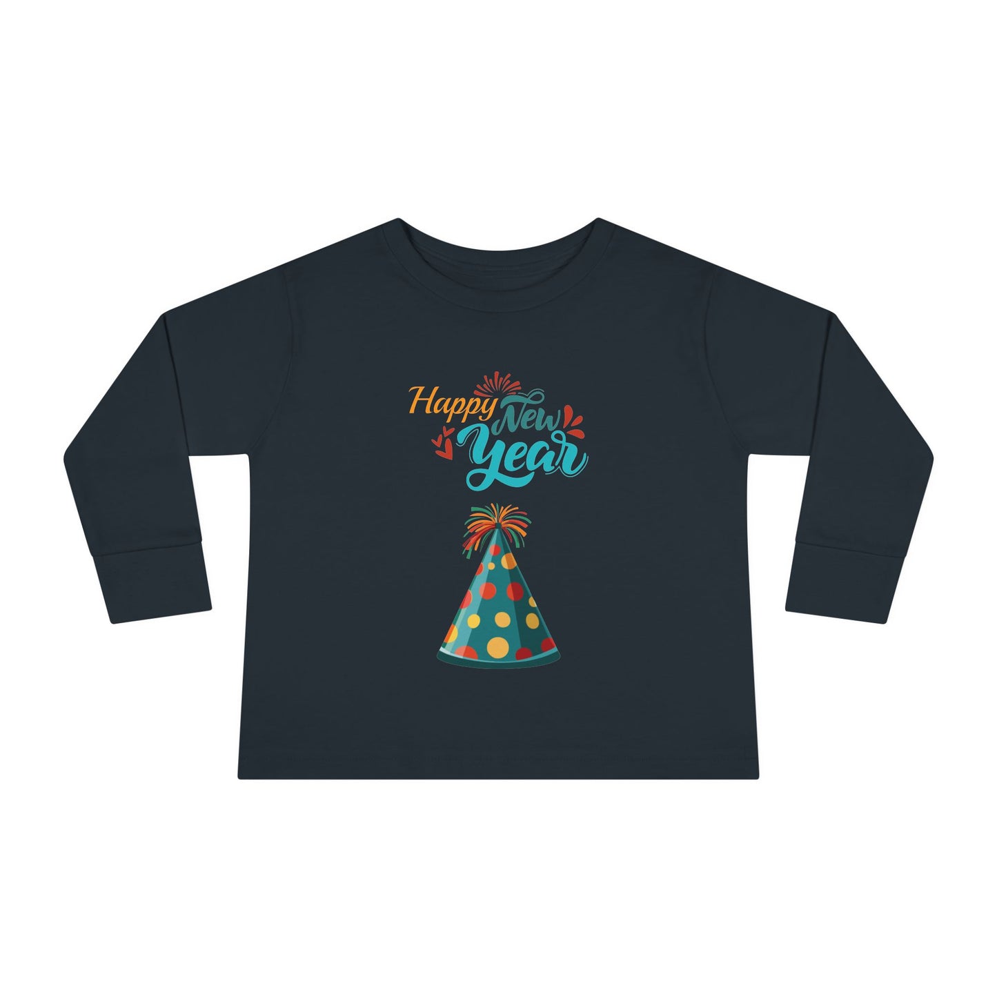 "Happy New Year- Party Hat", Toddler Long Sleeve Tee Shirt.  They Will Not Want To Take This Shirt Off!