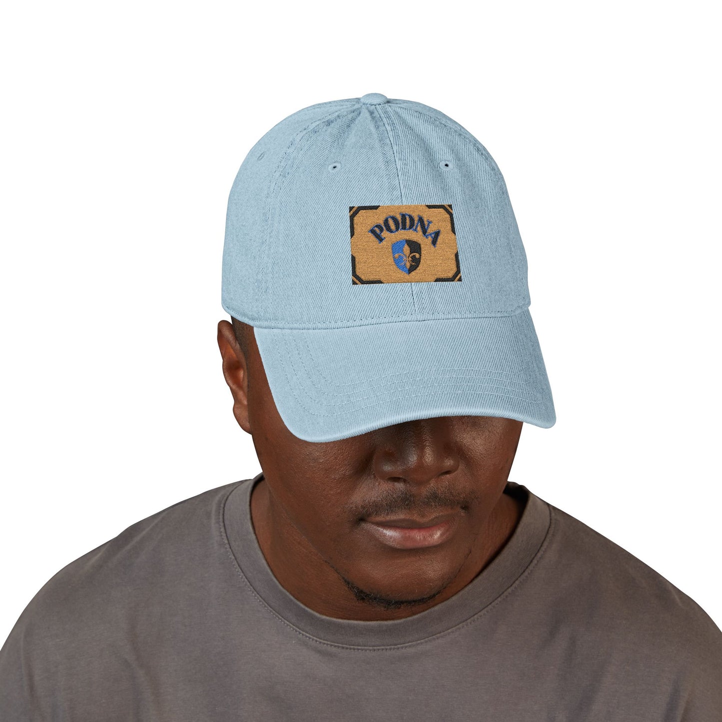 Embroidered Denim Hat with "PODNA" Logo