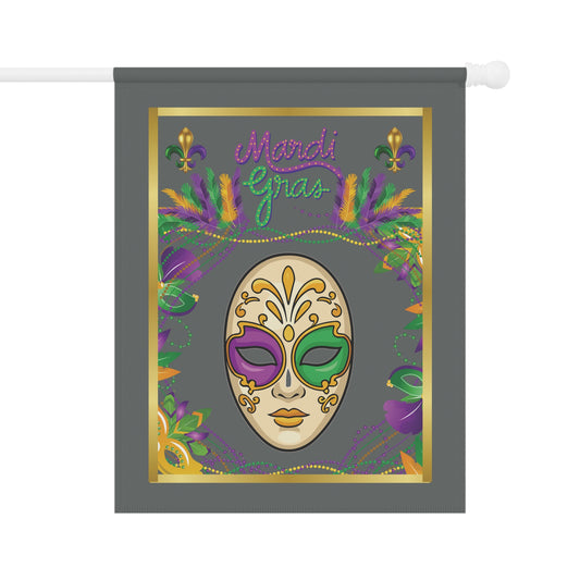 "Mardi Gras Mask", Garden Flag/House Banner In Dark Gray.  Lovely Carnival Mask  Heralds In The Mardi Gras Season!