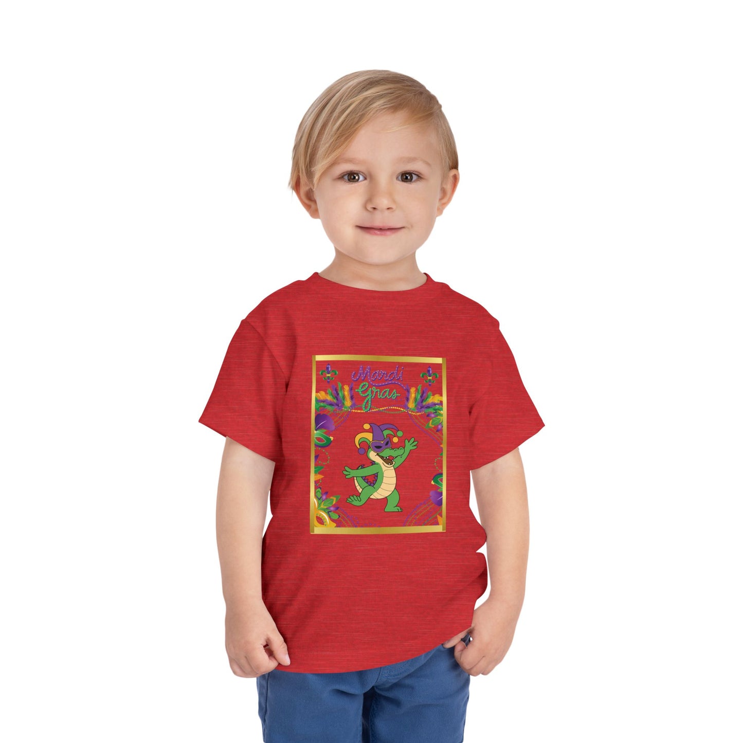 "Mardi Gras Gator" Toddler Tee.  This Masked Alligator Is Ready To Celebrate Mardi Gras In Purple, Gold And Green!