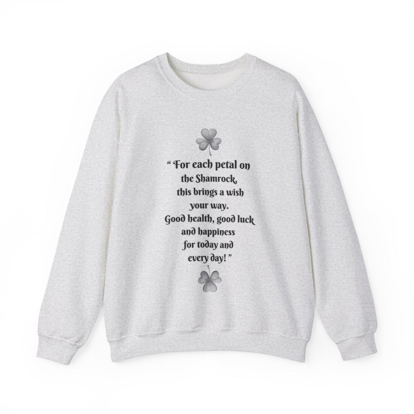 "Irish Blessing(Front)-Shamrock Wiseman(Back)", Unisex Crewneck Sweatshirt— Irish Luck Quote & Rustic Irish Wiseman Surrounded By Clover