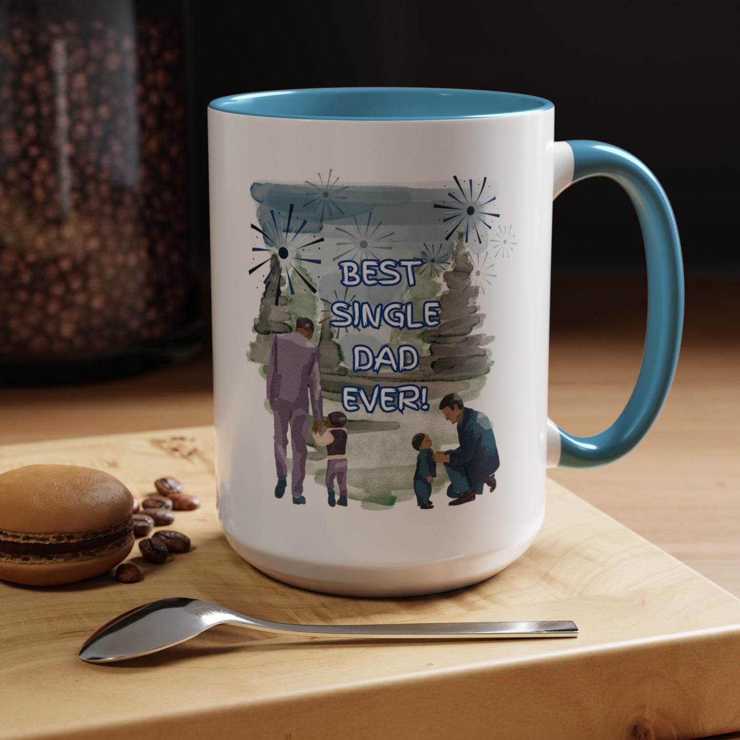 "Best Single Dad Ever"  Retro Style Nature Setting, Accent Coffee Mug (11 oz, 15 oz)