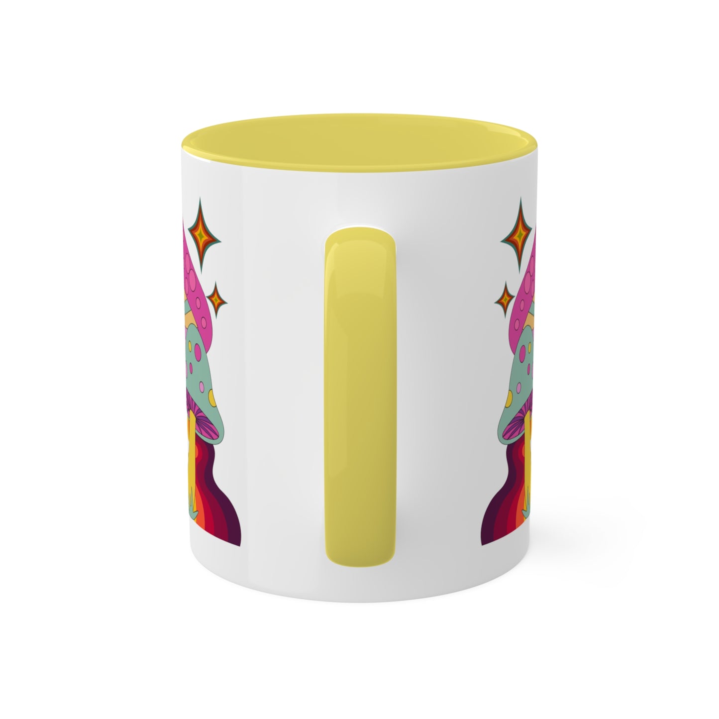 "Groovy Mushrooms" 11 oz White Mug with Colorful Accents