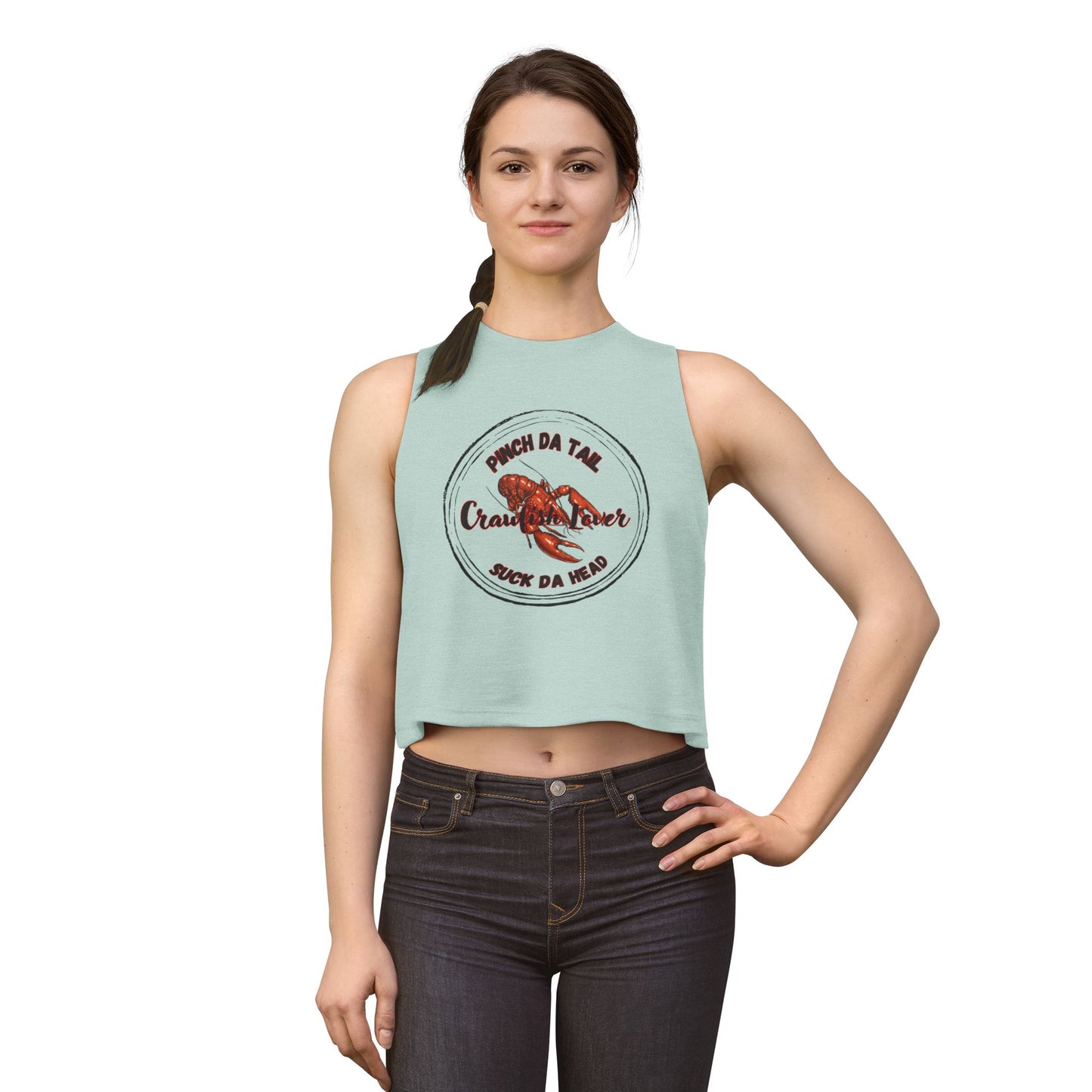 Crawfish Lover Crop Top — "Pinch Da Tail, Suck Da Head" Cajun Seafood Tank