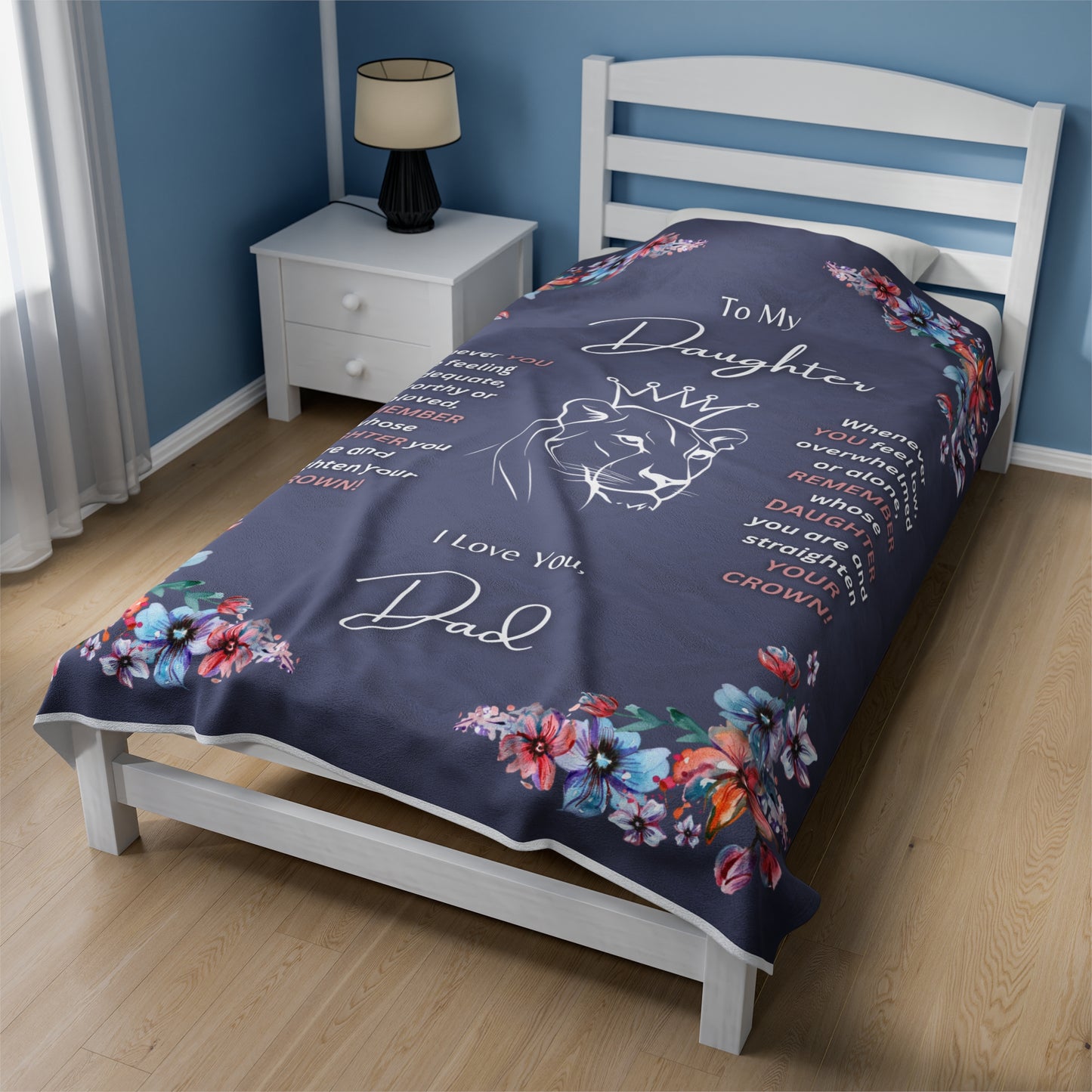 "To My Daughter-Lion Princess", Velveteen Plush Blanket-Lilac Grey,