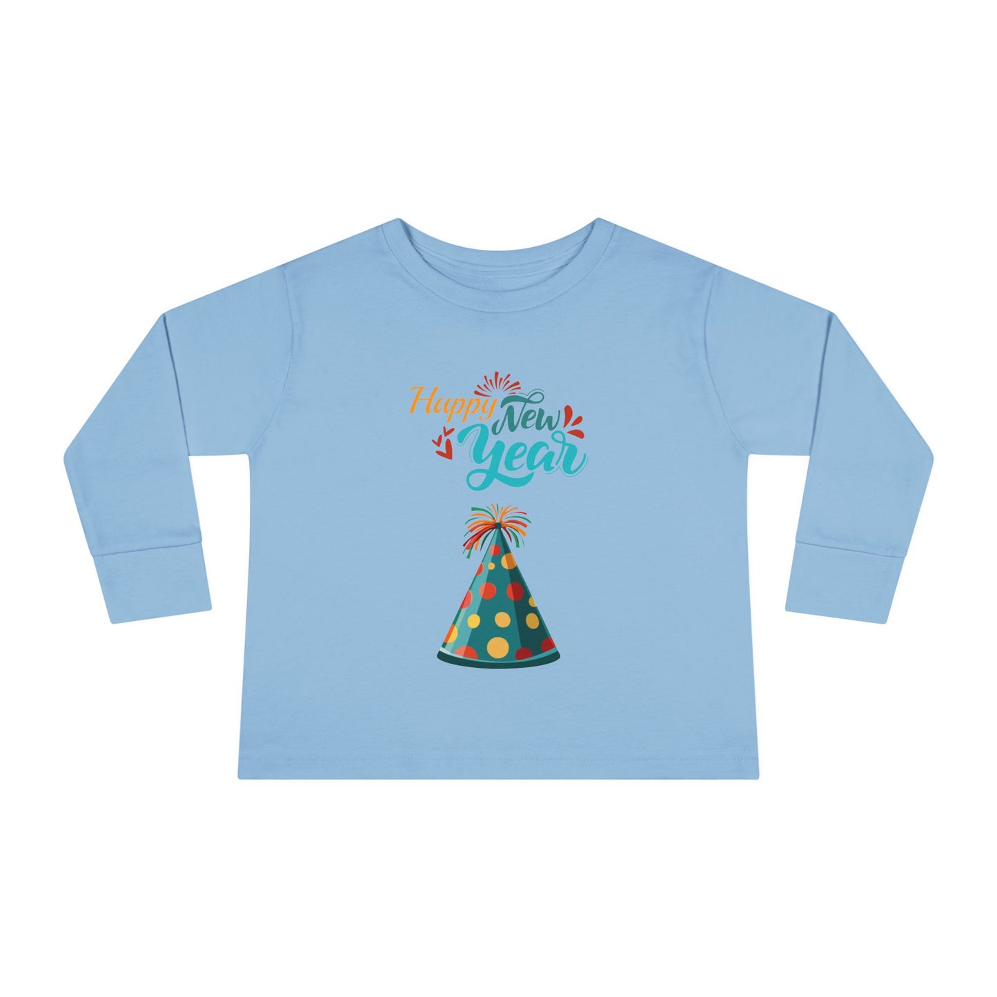 "Happy New Year- Party Hat", Toddler Long Sleeve Tee Shirt.  They Will Not Want To Take This Shirt Off!