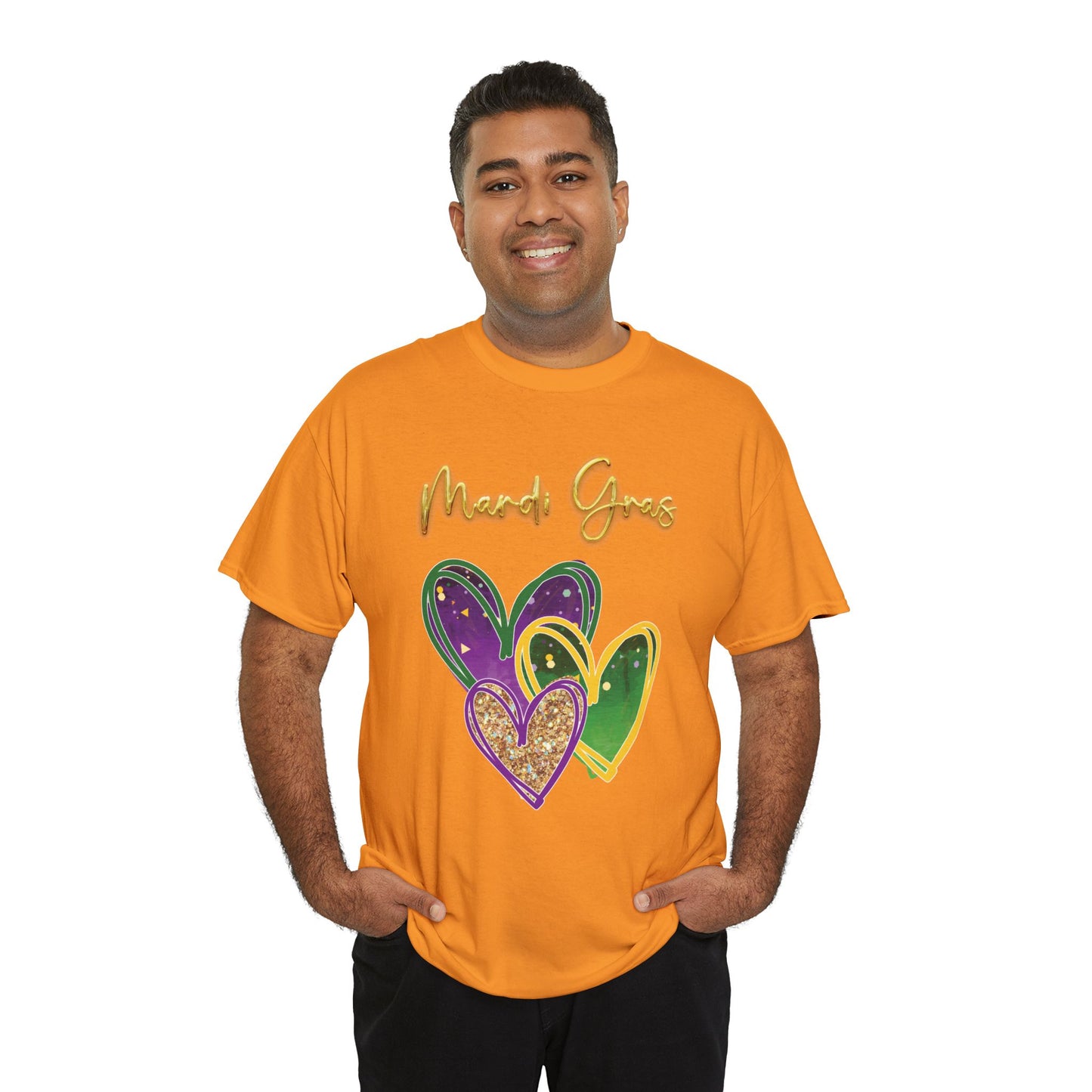 "Mardi Gras Hearts" Unisex T-Shirt.  A "Heart Felt"  Celebration Of Carnival In Purple, Green & Gold!